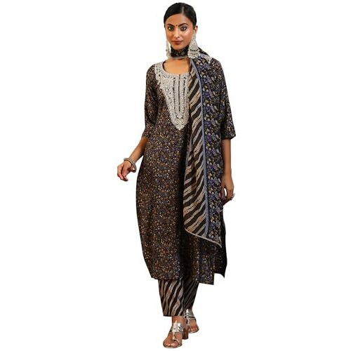 Libas Women's Silk Blend Kurta Set (49140_Black