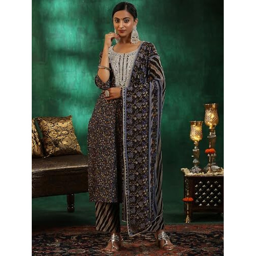 Libas Women's Silk Blend Kurta Set (49140_Black