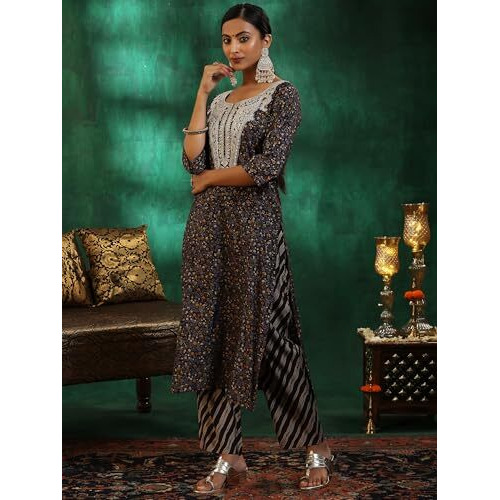 Libas Women's Silk Blend Kurta Set (49140_Black