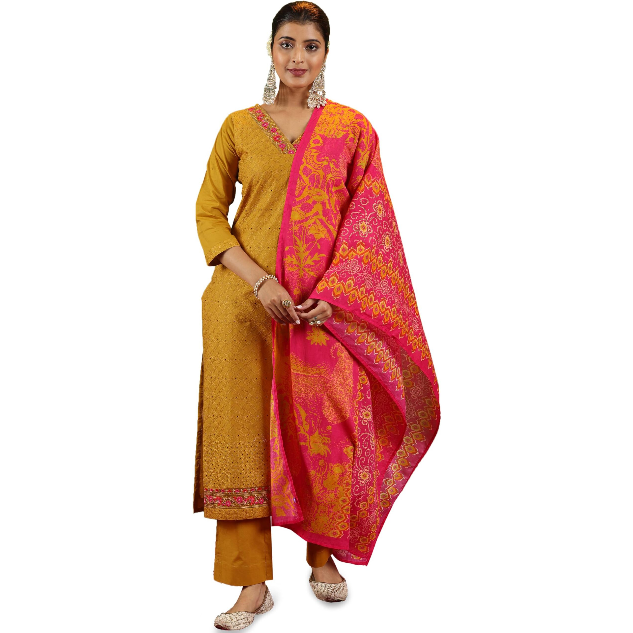 Libas Women's Pure Cotton Kurta Set (49143_Mustard