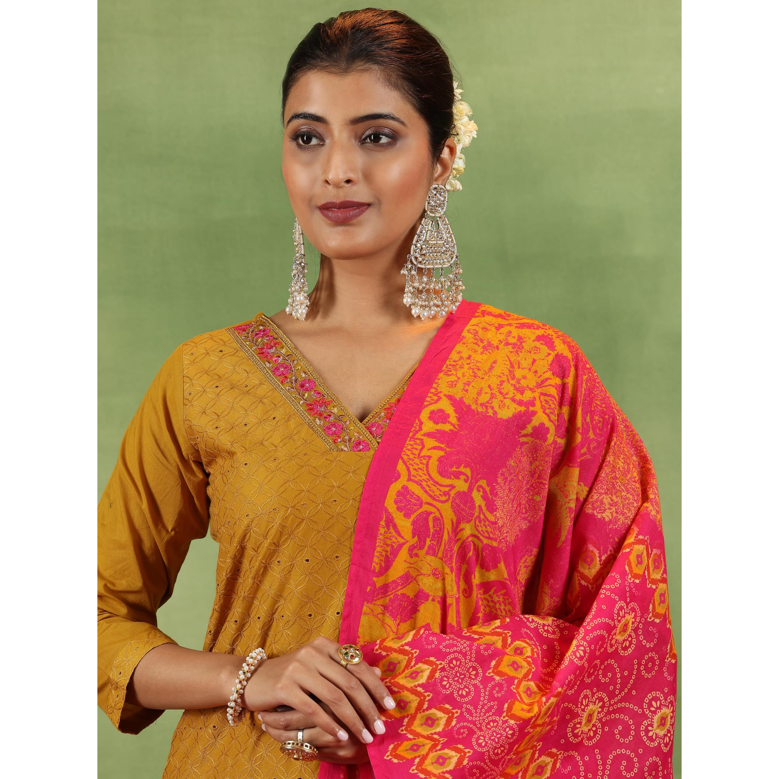 Libas Women's Pure Cotton Kurta Set (49143_Mustard