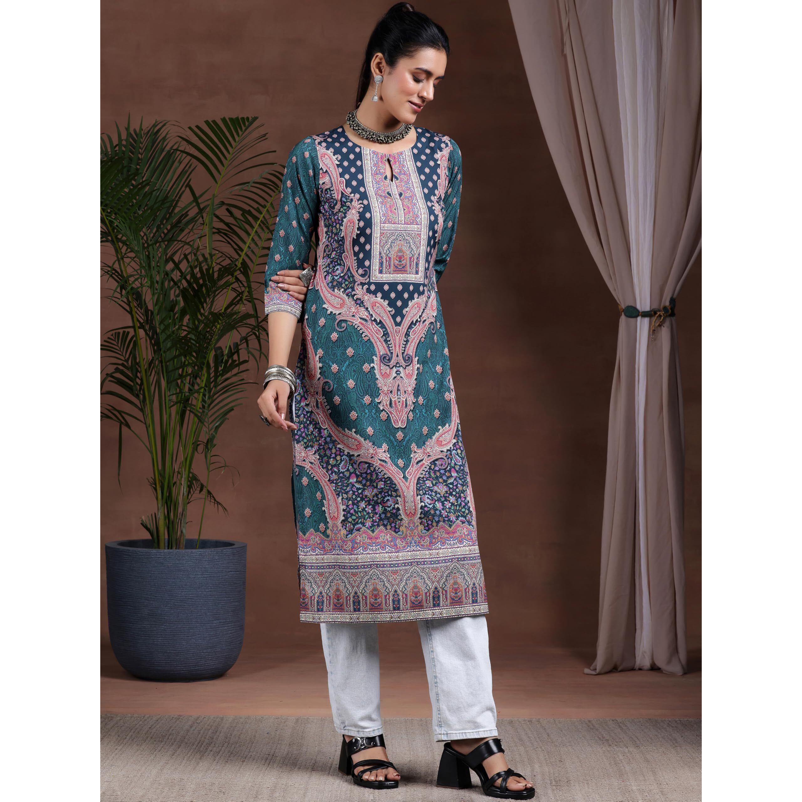 Libas Women's Crepe Regular Kurta (29250_Blue