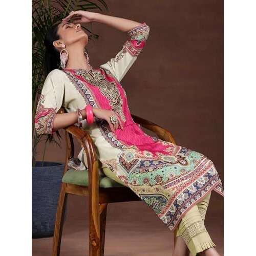 Libas Women's Crepe Regular Kurta (29252_Beige