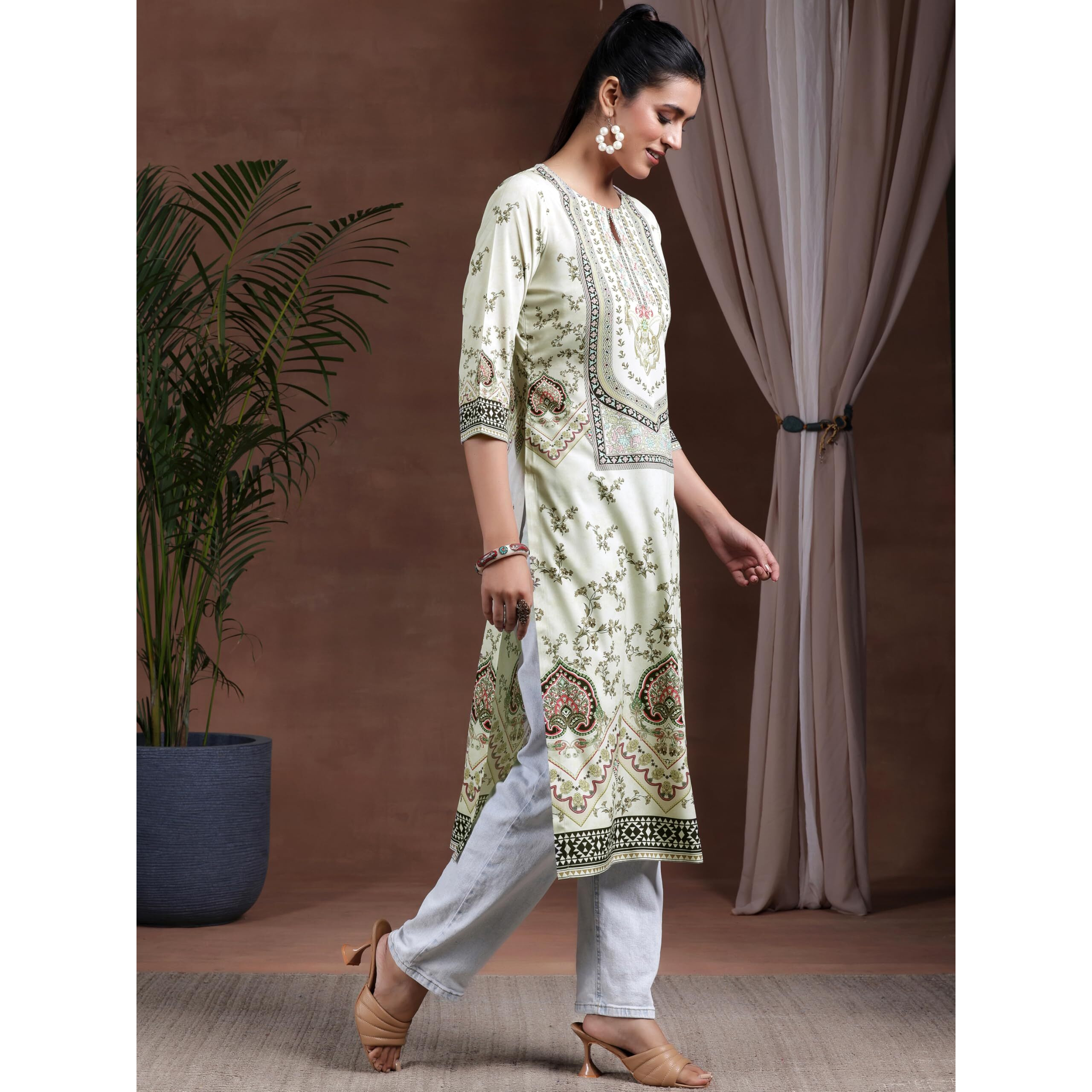 Libas Women's Crepe Regular Kurta (29253_Beige