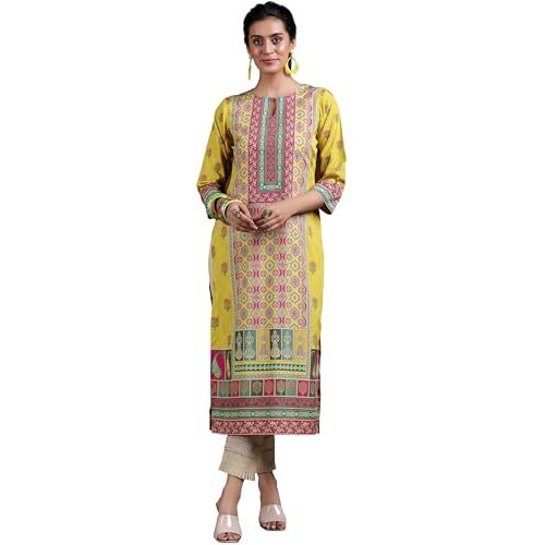 Libas Women's Crepe Regular Kurta (29259_Mustard