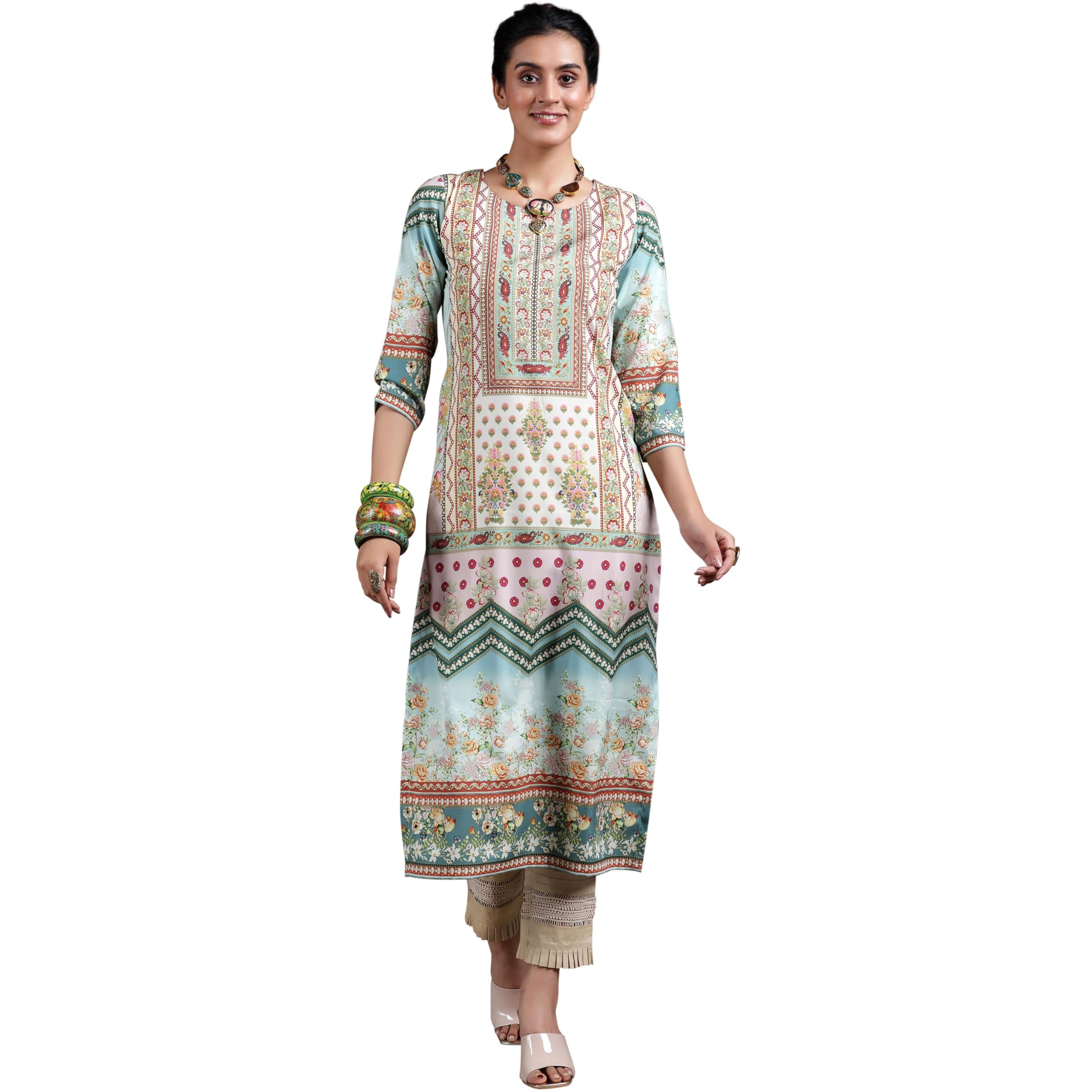 Libas Women's Crepe Printed Straight Kurta (29264 Sea Green
