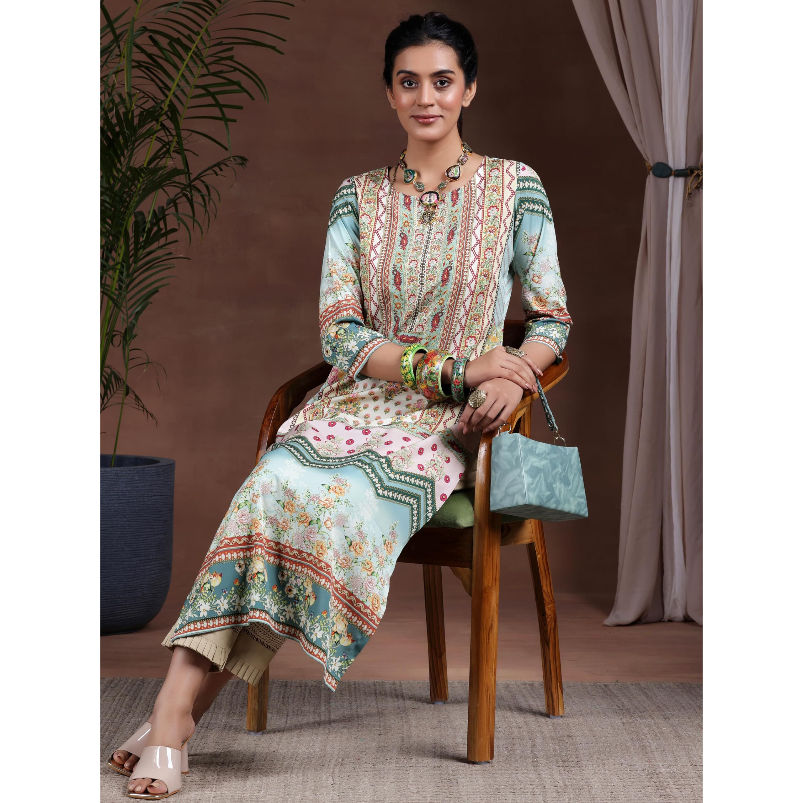 Libas Women's Crepe Printed Straight Kurta (29264 Sea Green