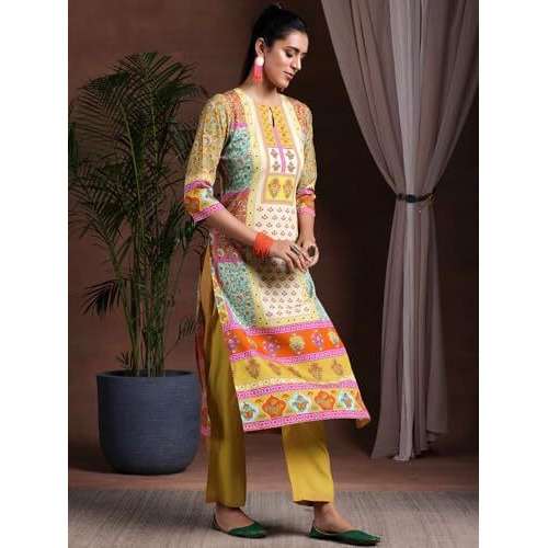 Libas Womens Printed Crepe Straight Kurta With Trousers And Dupatta