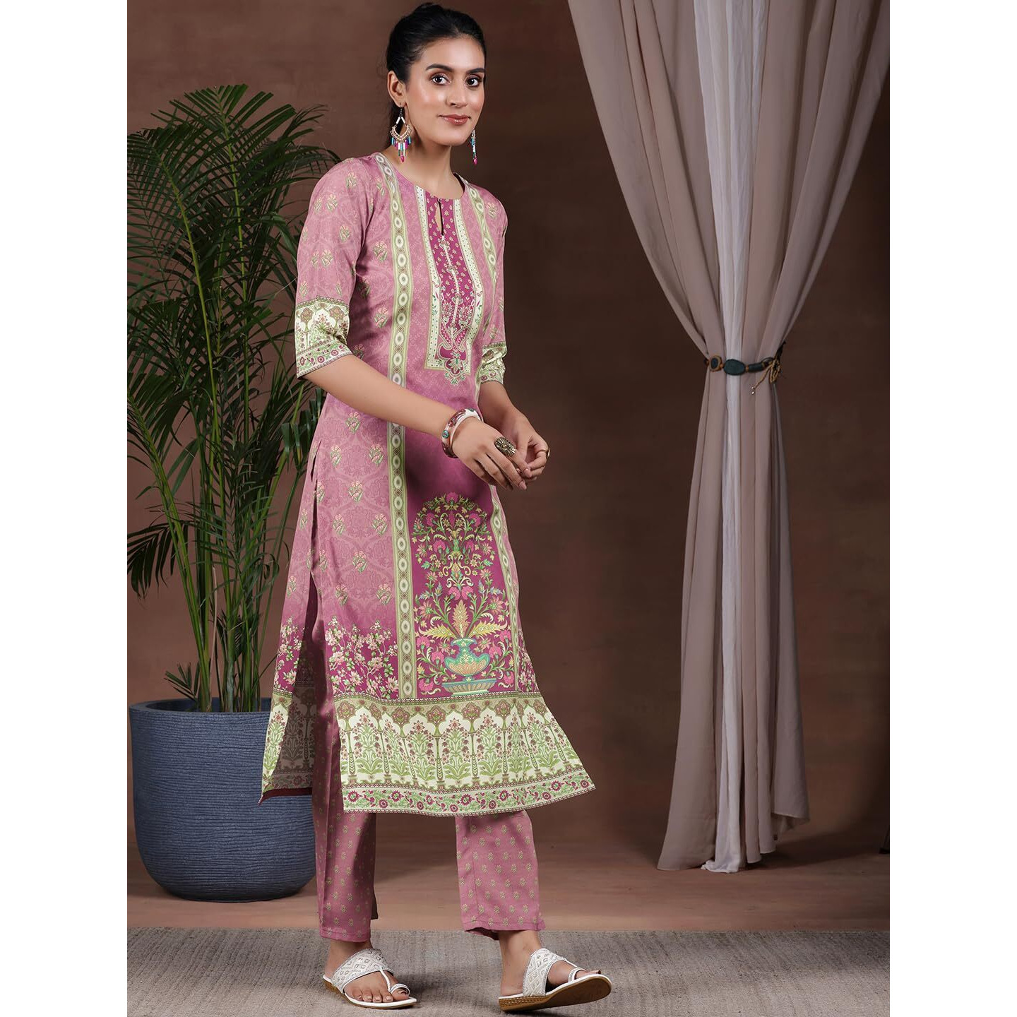 Libas Womens Printed Crepe Straight Kurta With Trousers And Dupatta