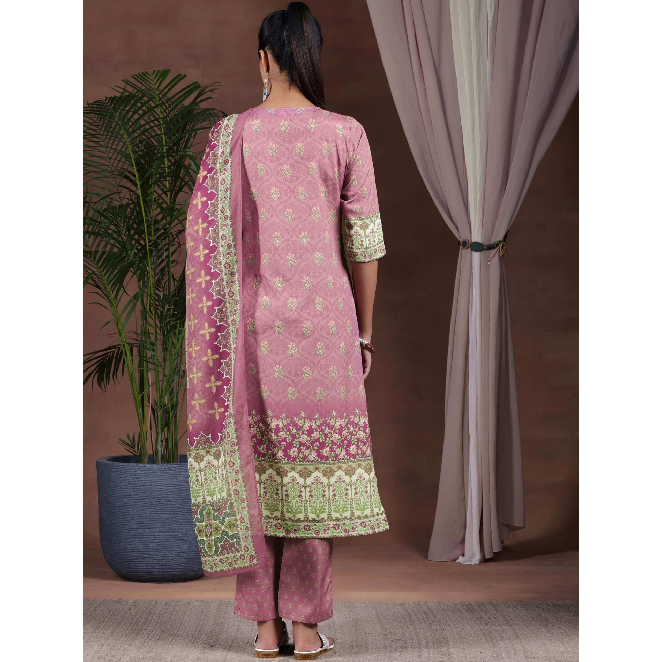 Libas Women's Poly Crepe Printed Kurta Set (36946 Mauve