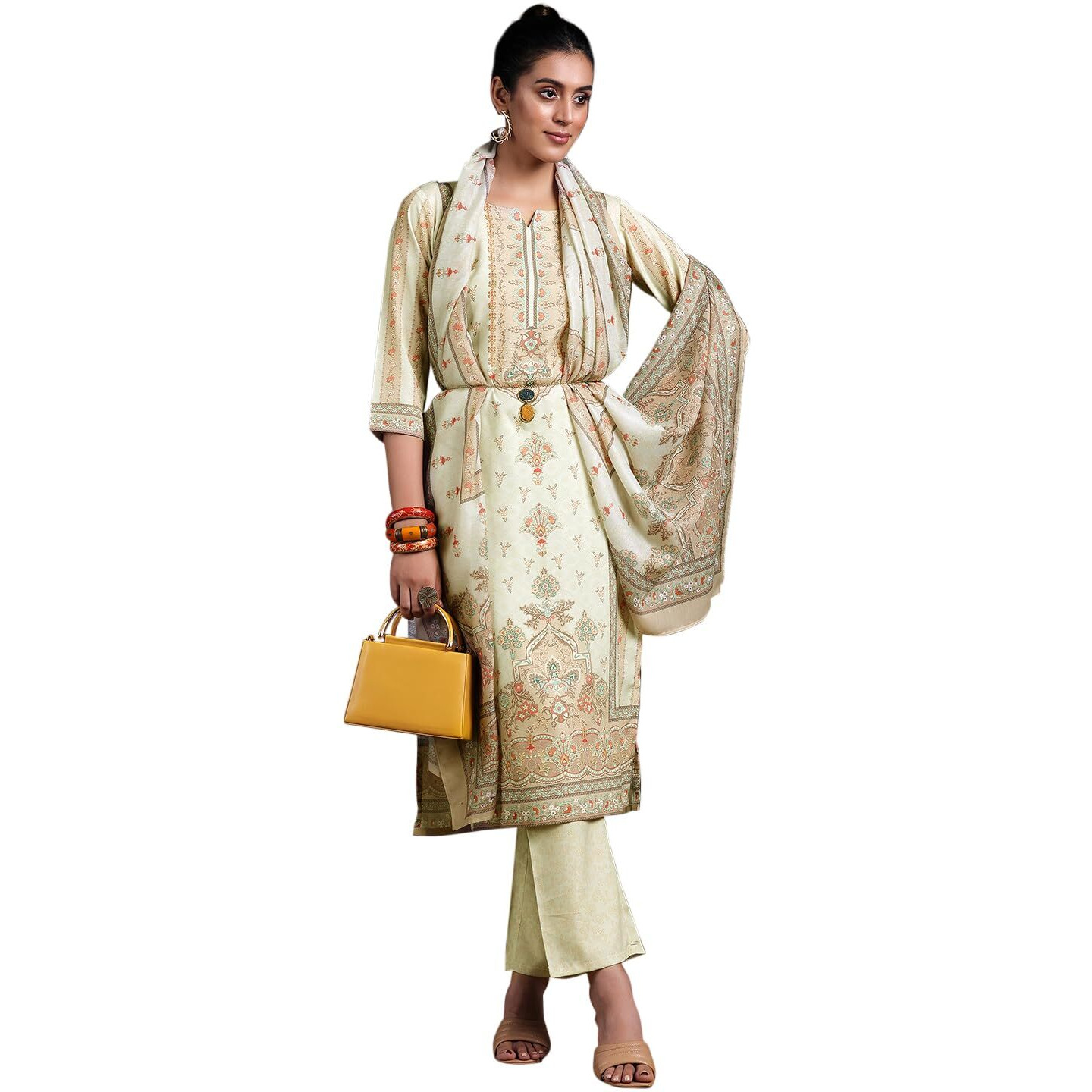 Libas Womens Printed Crepe Straight Kurta With Trousers And Dupatta