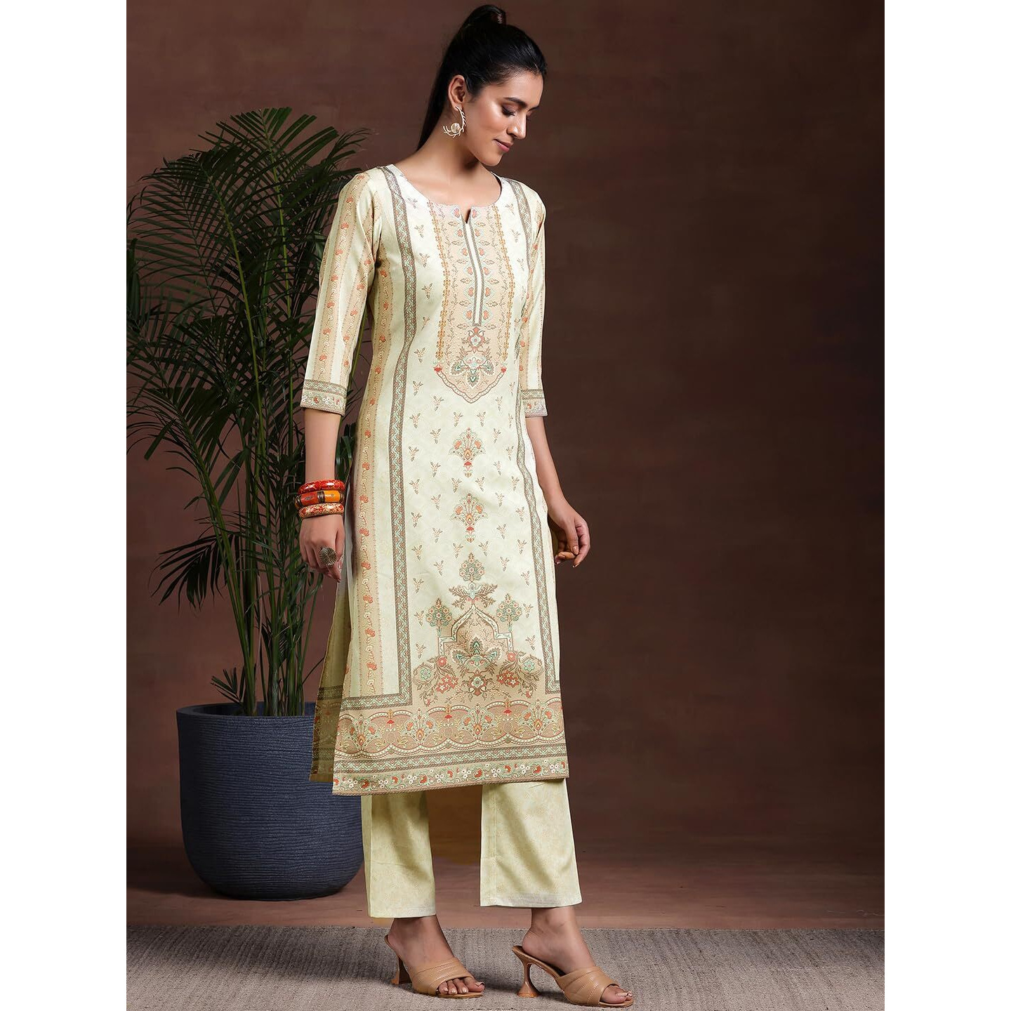 Libas Womens Printed Crepe Straight Kurta With Trousers And Dupatta