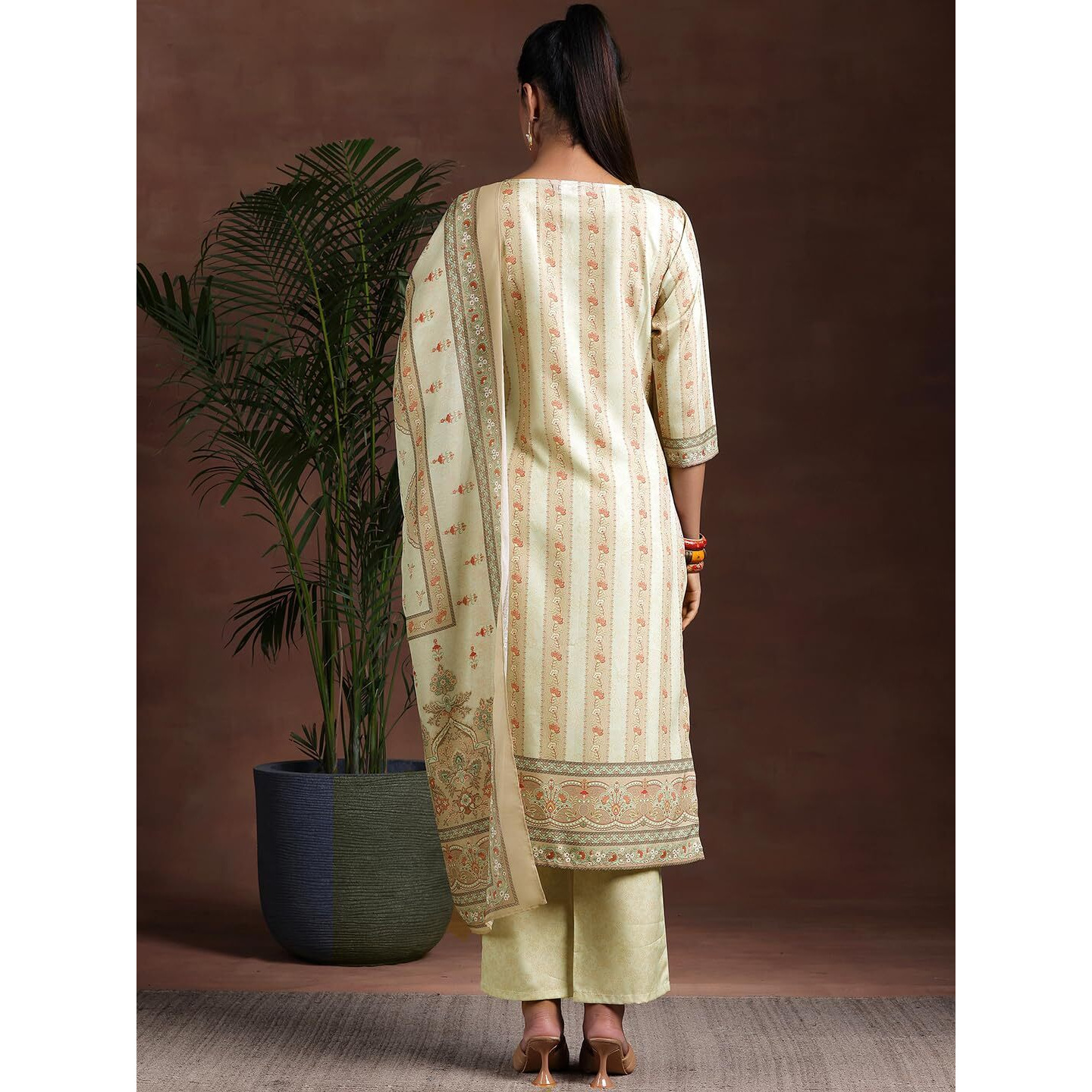 Libas Womens Printed Crepe Straight Kurta With Trousers And Dupatta