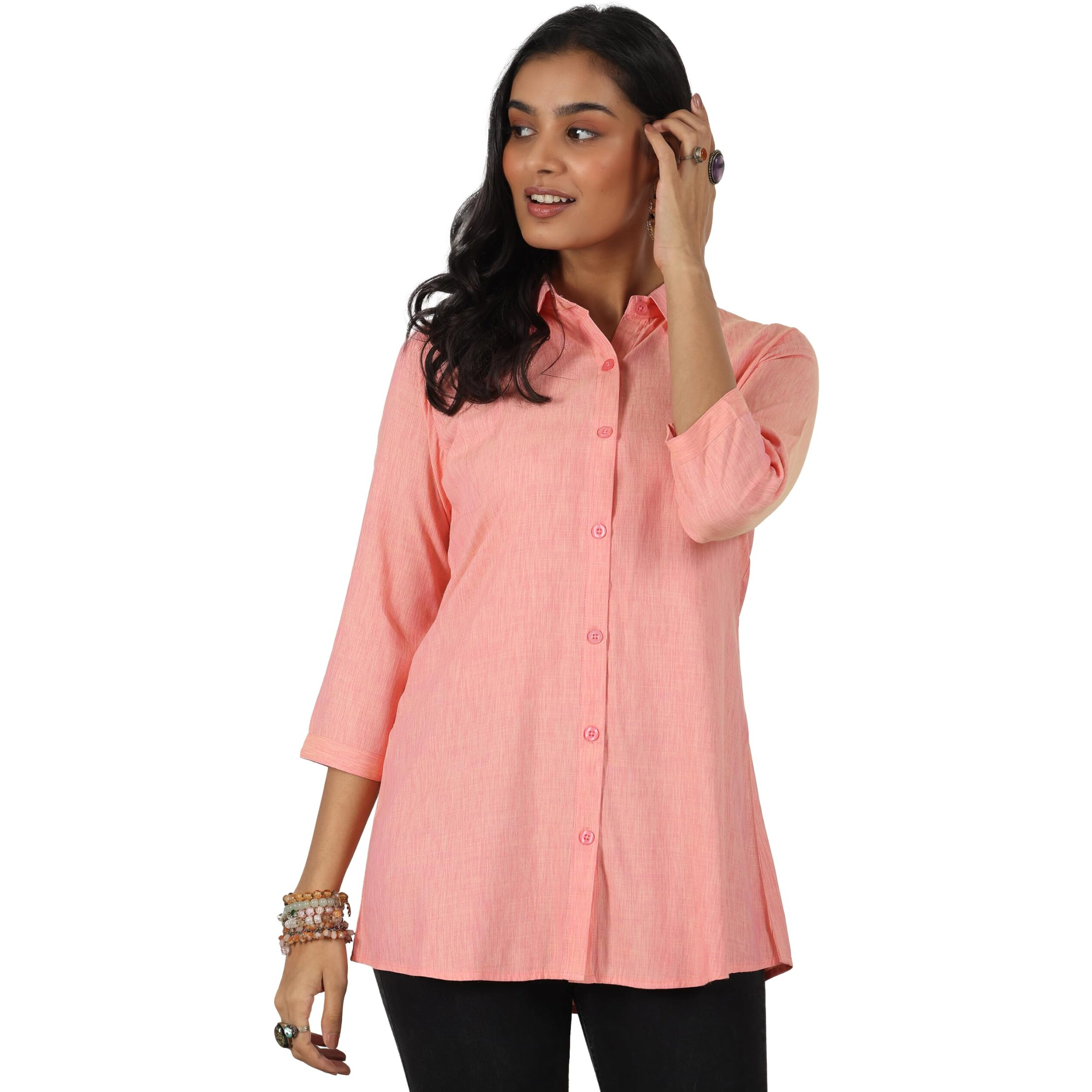 Libas Women's Solid Straight Tunic Shirt (58207_Peach