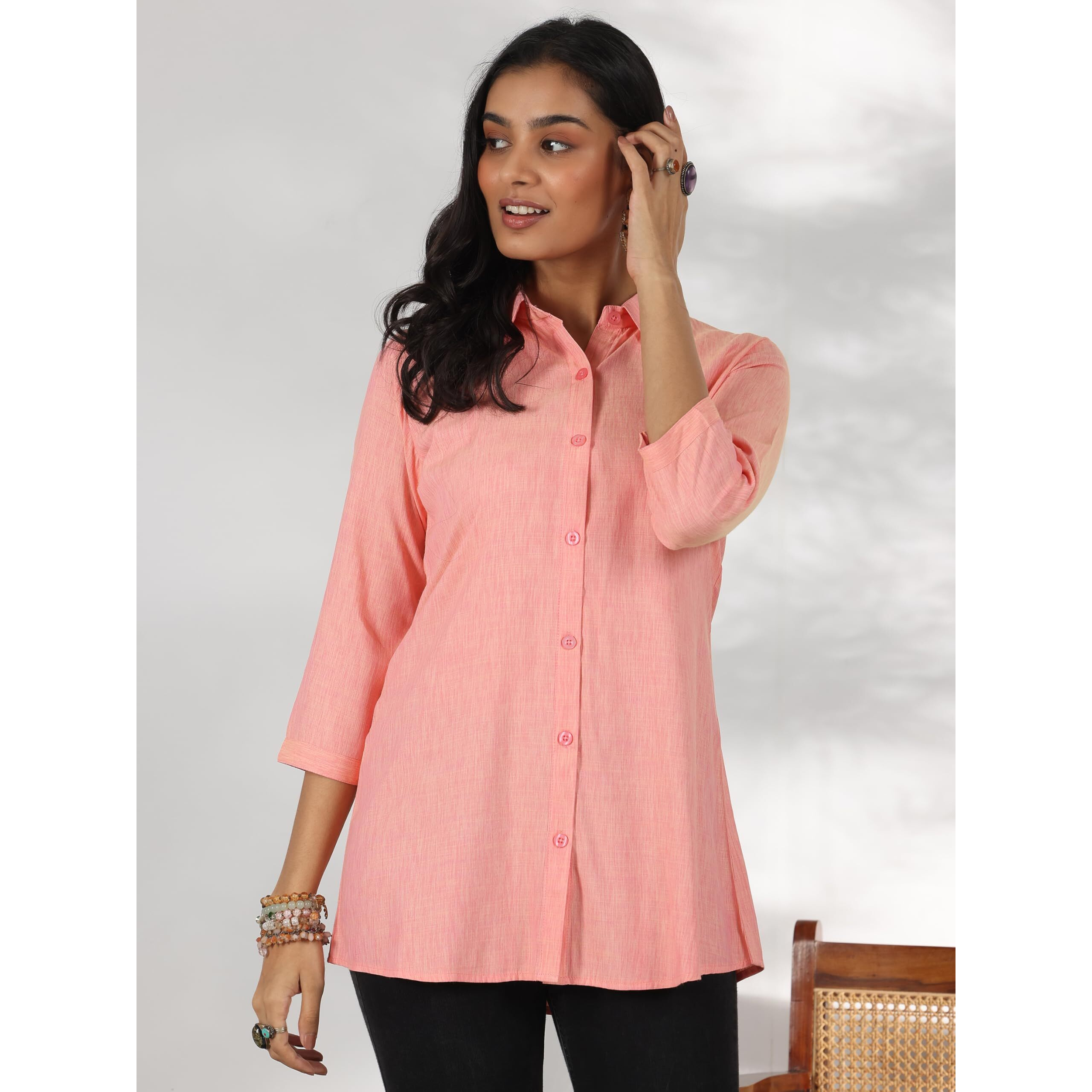 Libas Women's Solid Straight Tunic Shirt (58207_Peach