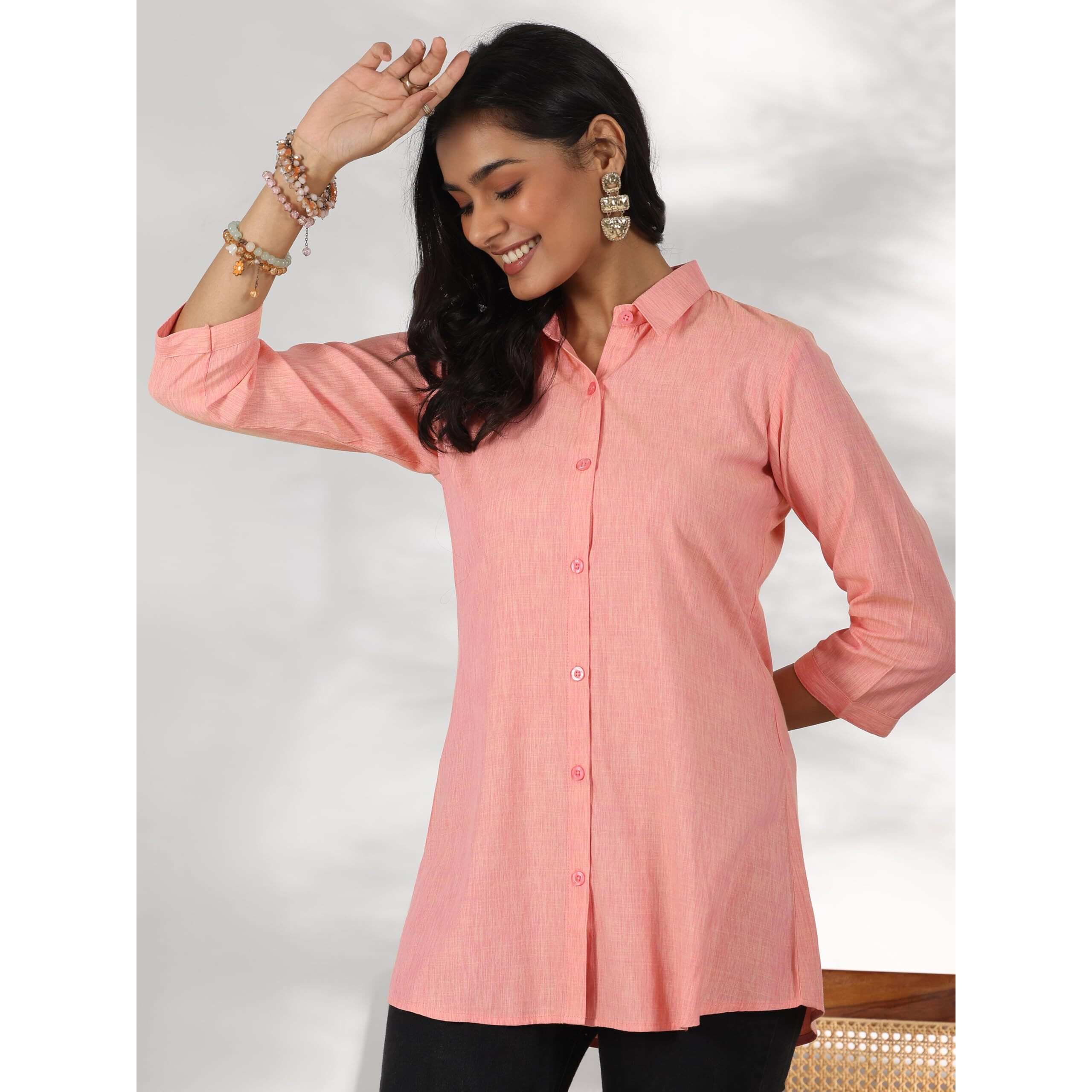Libas Women's Solid Straight Tunic Shirt (58207_Peach