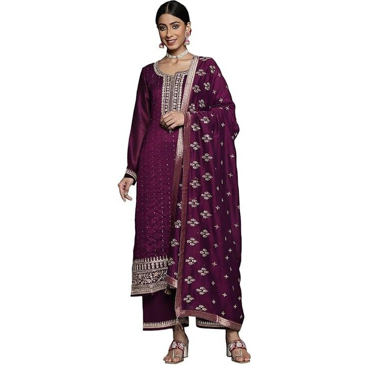 Libas Women's Silk Blend Kurta Set (33416Oh_Purple_Xs)