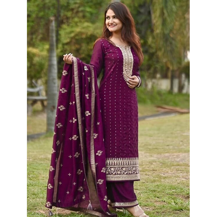 Libas Women's Silk Blend Kurta Set (33416Oh_Purple_Xs)