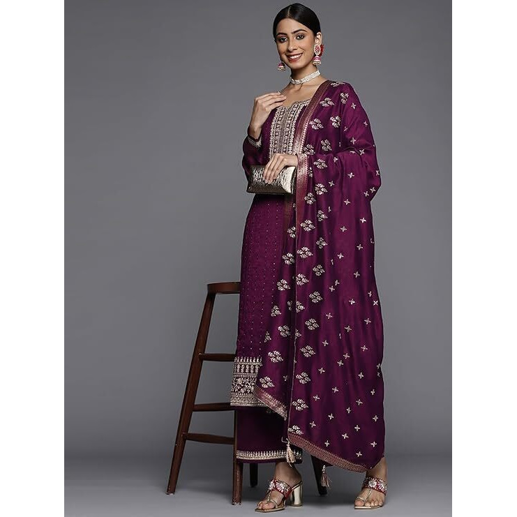 Libas Women's Silk Blend Kurta Set (33416Oh_Purple_Xs)