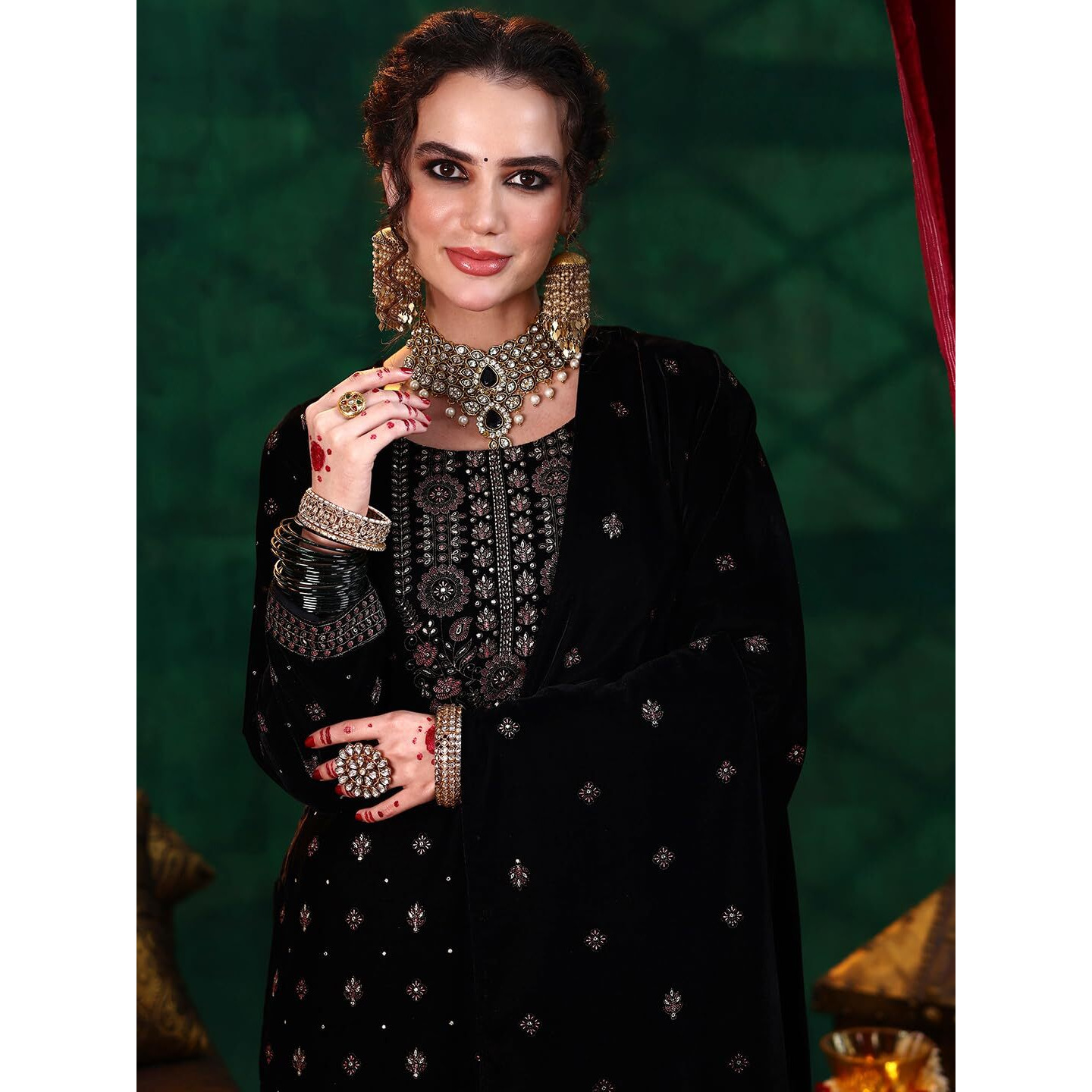 Libas Women's Velvet Kurta Set (36965_Black