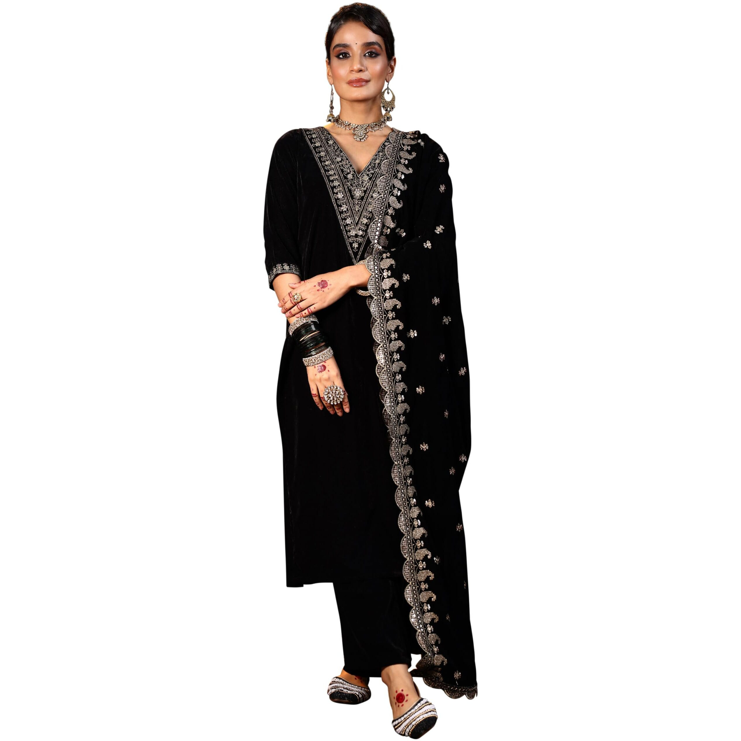 Libas Women's Velvet Kurta Set (36975_Black