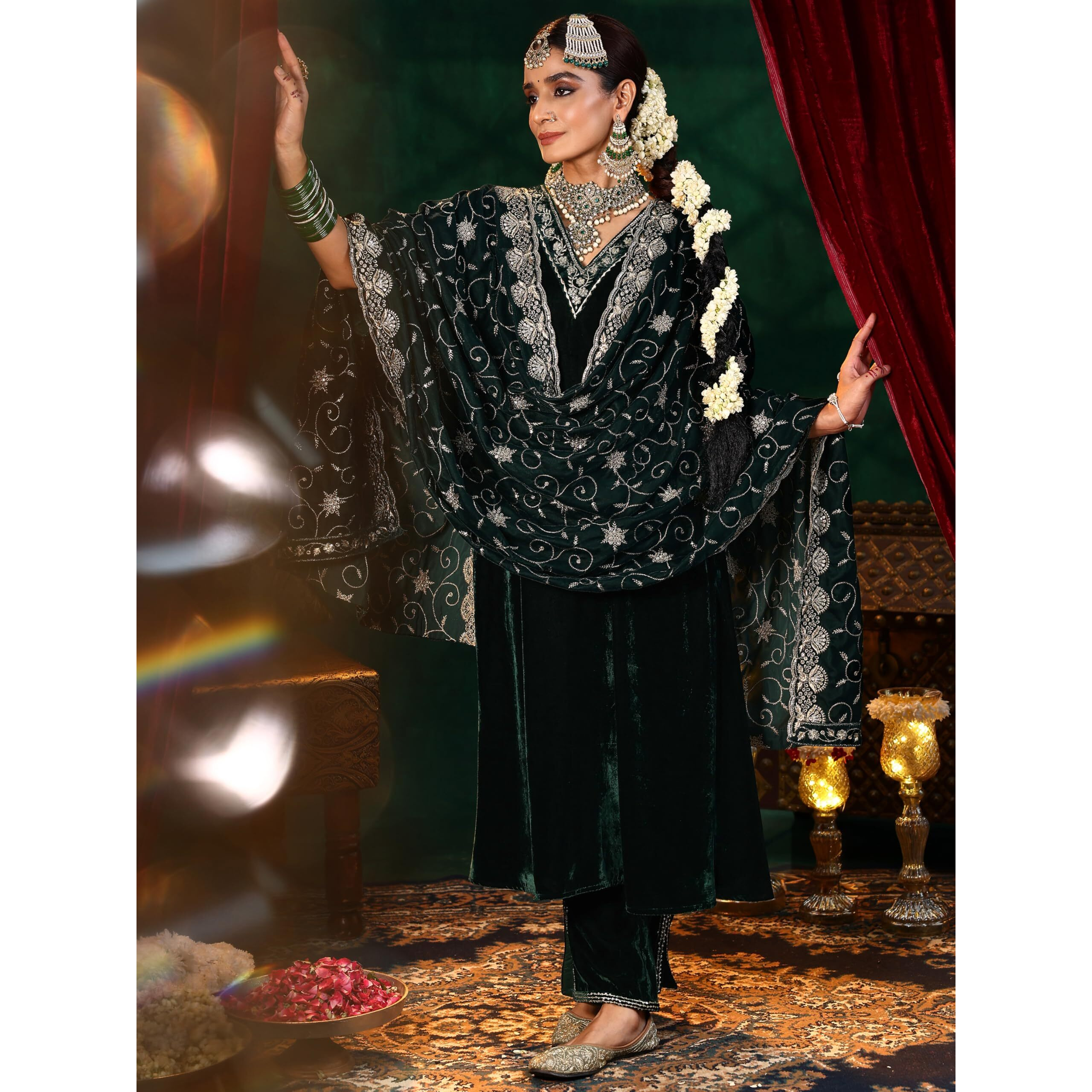 Libas Women's Velvet Kurta Set (36977_Green