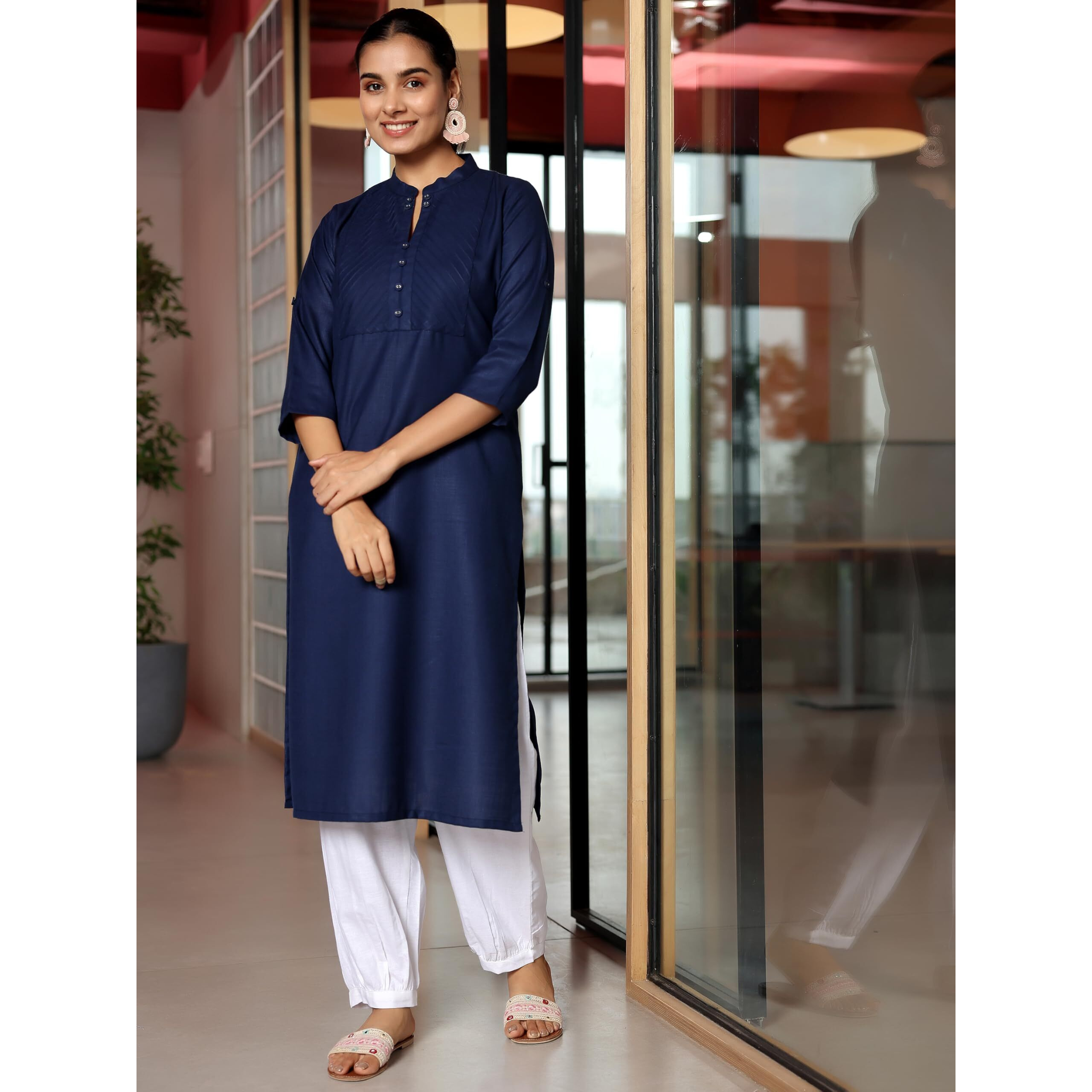 Libas Women's Silk Regular Kurta (29269_Blue