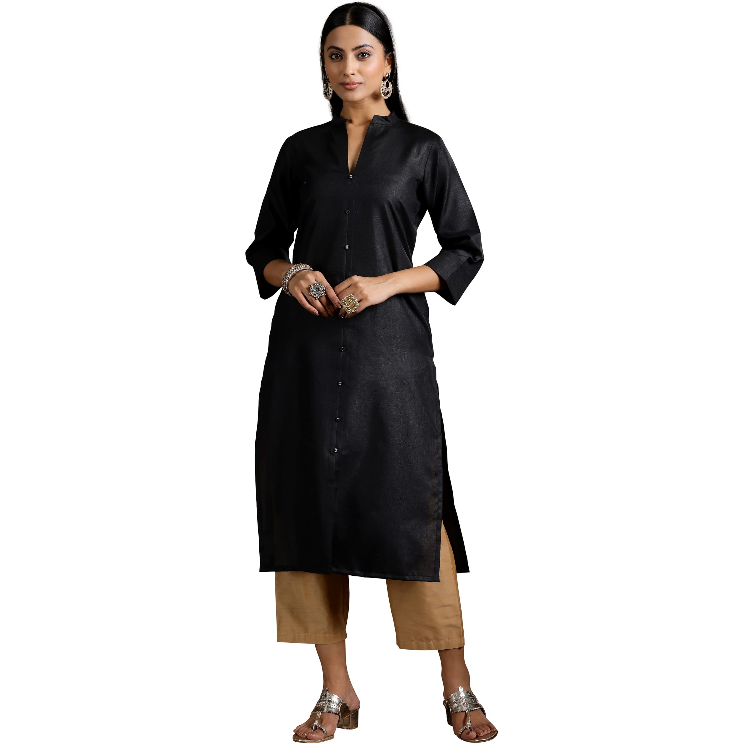 Libas Women's Silk Regular Kurta (29271_Black