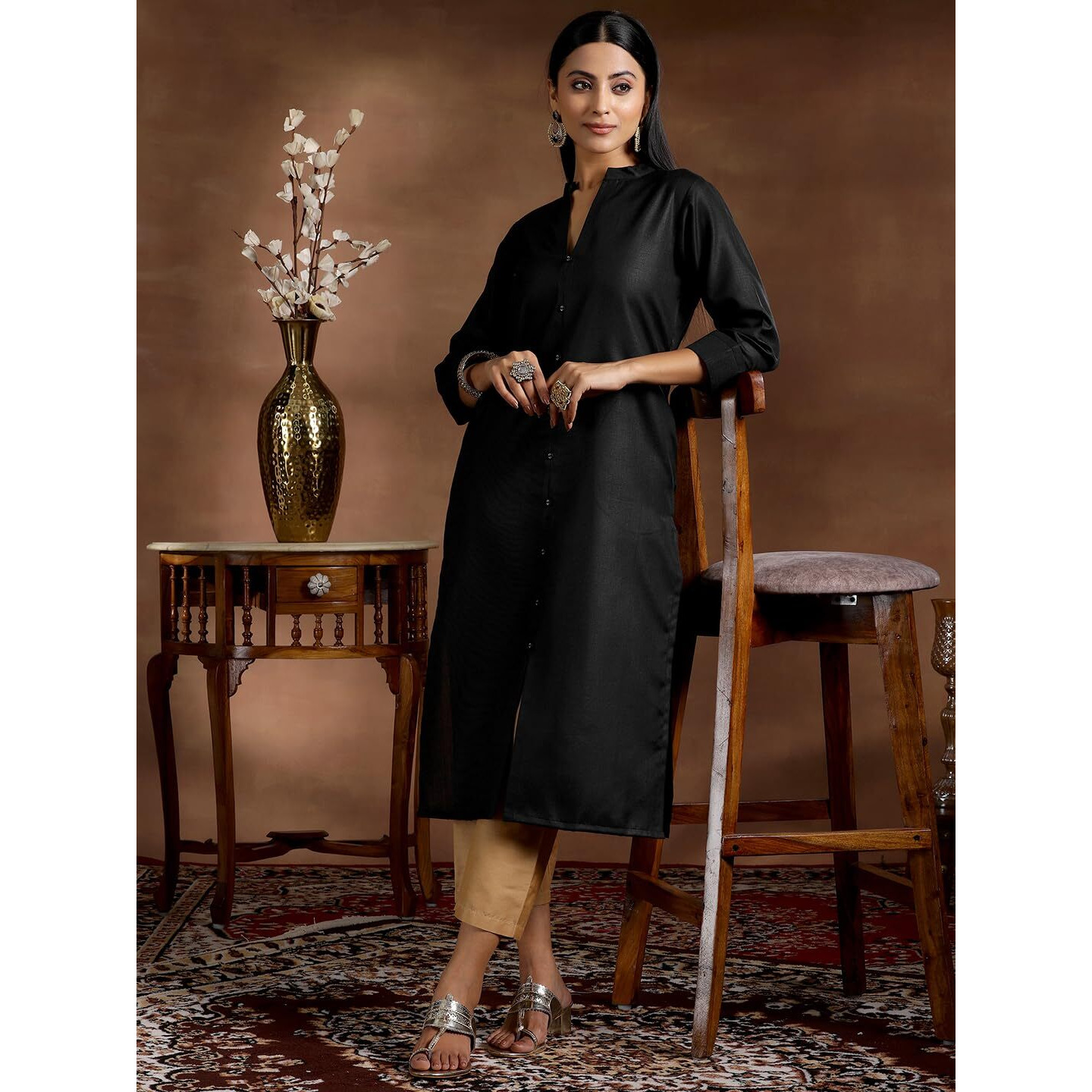 Libas Women's Silk Regular Kurta (29271_Black