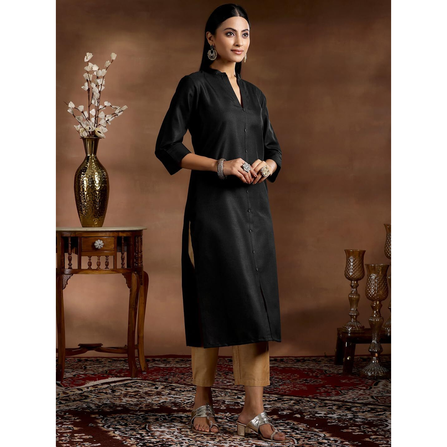 Libas Women's Silk Regular Kurta (29271_Black