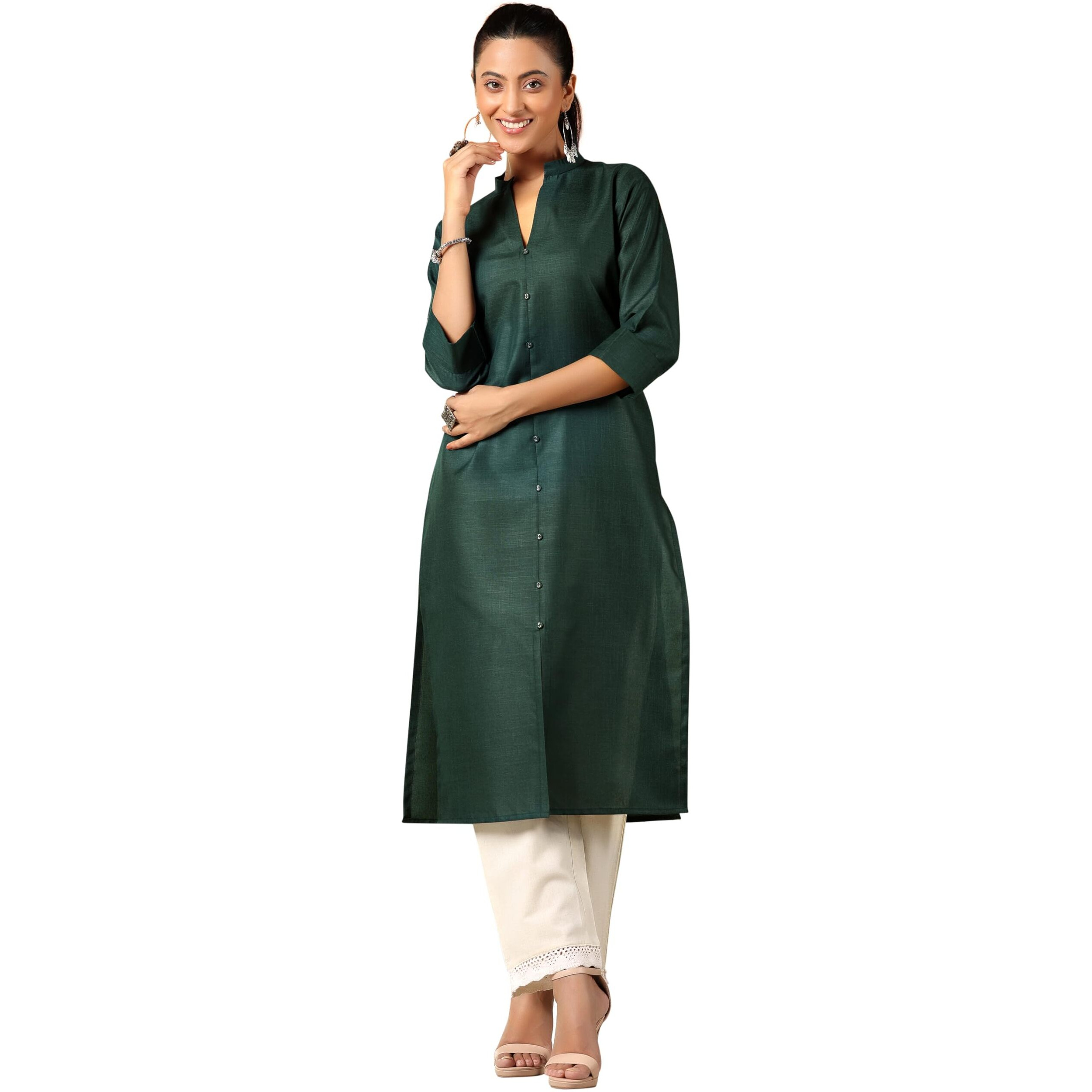 Libas Women's Silk Regular Kurta (29272_Green