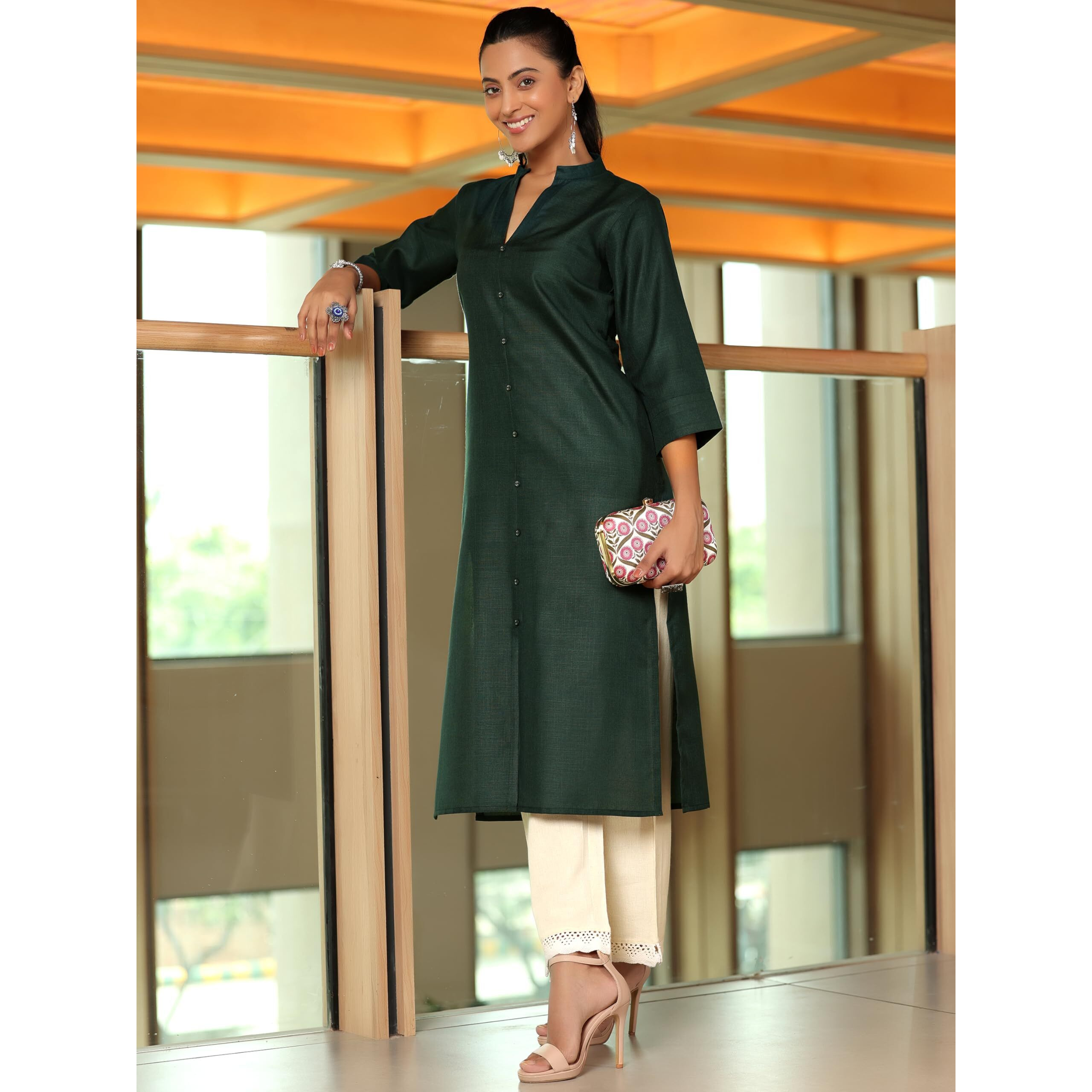 Libas Women's Silk Regular Kurta (29272_Green