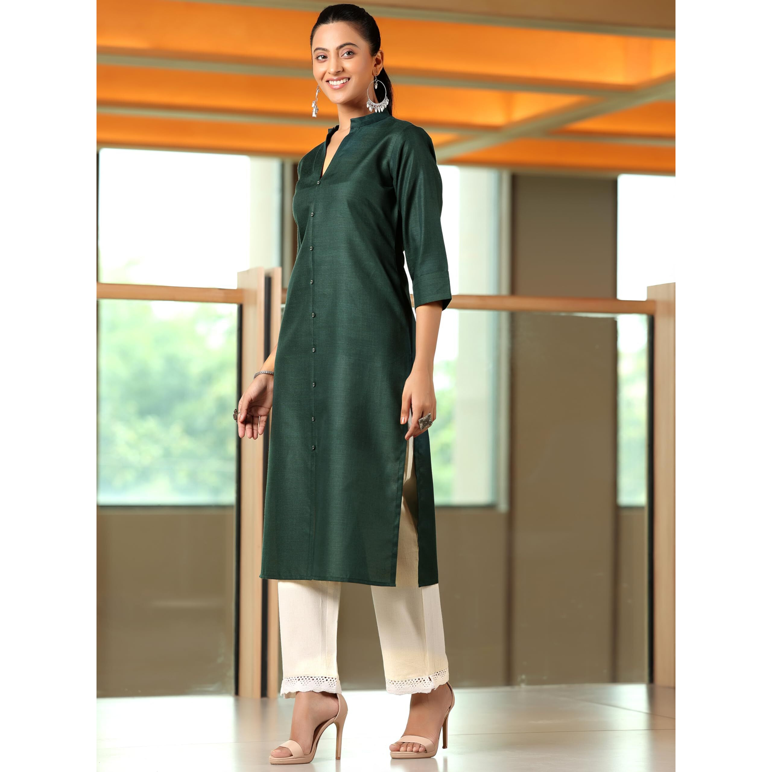 Libas Women's Silk Regular Kurta (29272_Green