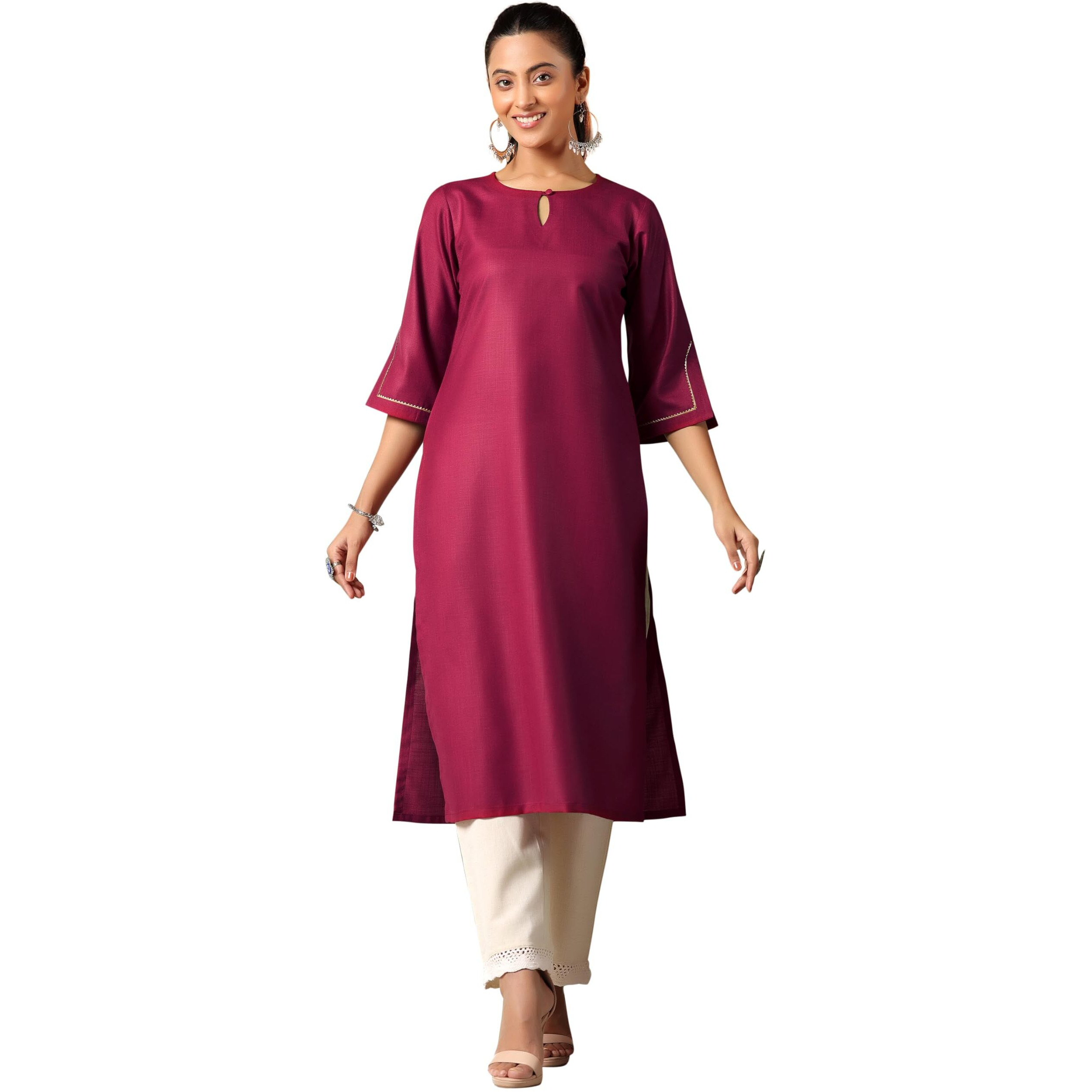 Libas Women's Silk Regular Kurta (29279_Maroon
