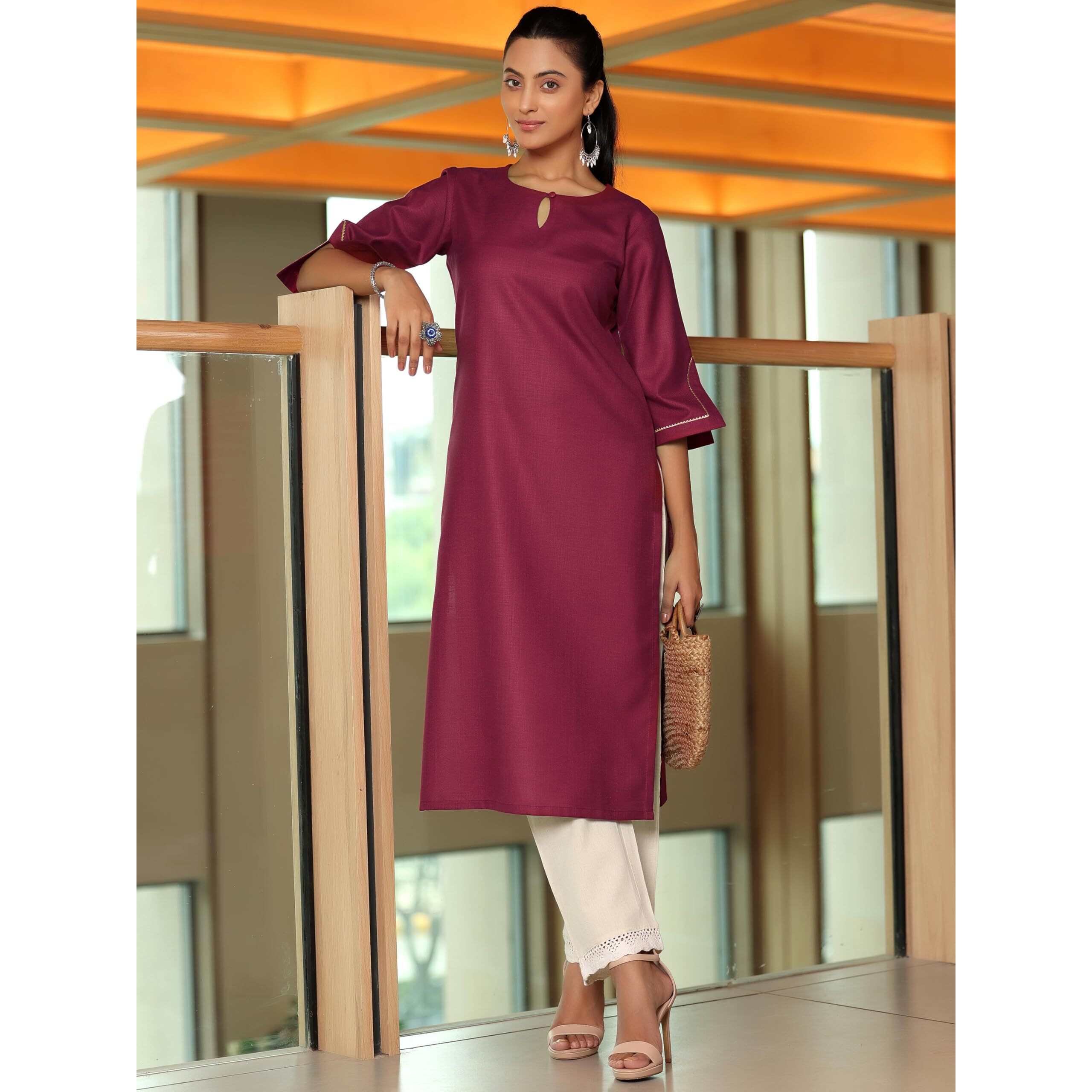 Libas Women's Silk Regular Kurta (29279_Maroon