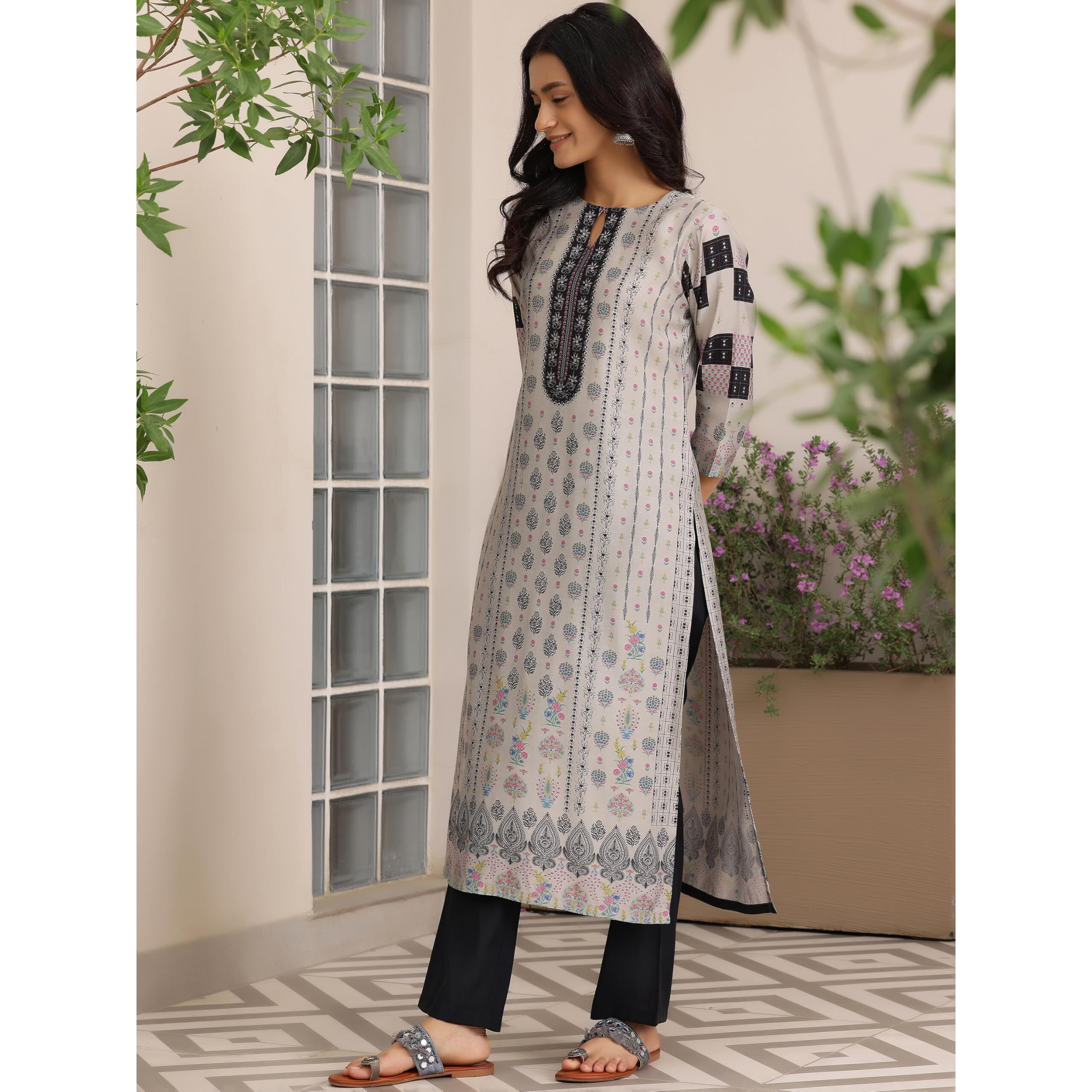 Libas Women's Silk Blend Kurta Set (36987_Grey
