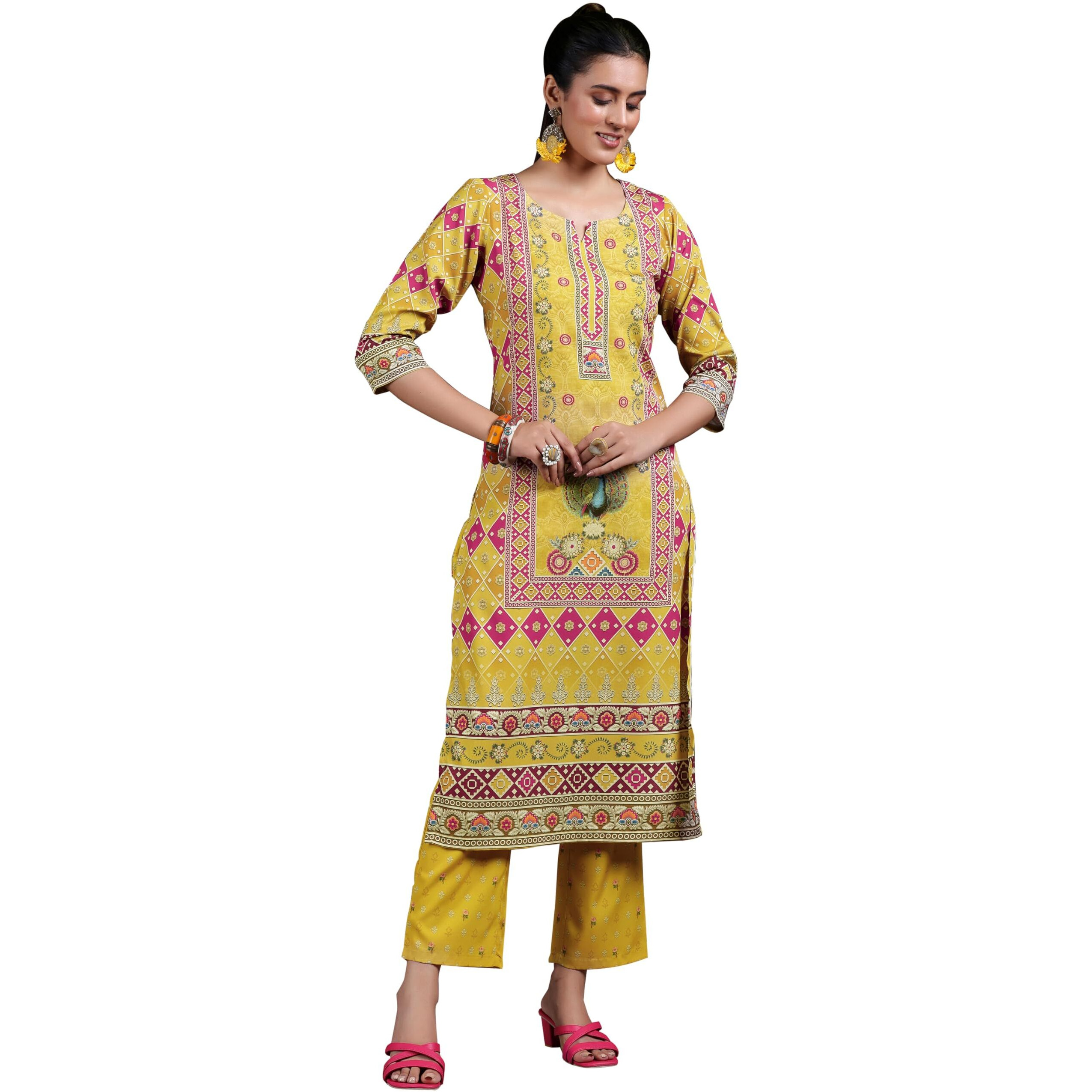 Libas Womens Printed Crepe Straight Kurta With Trousers