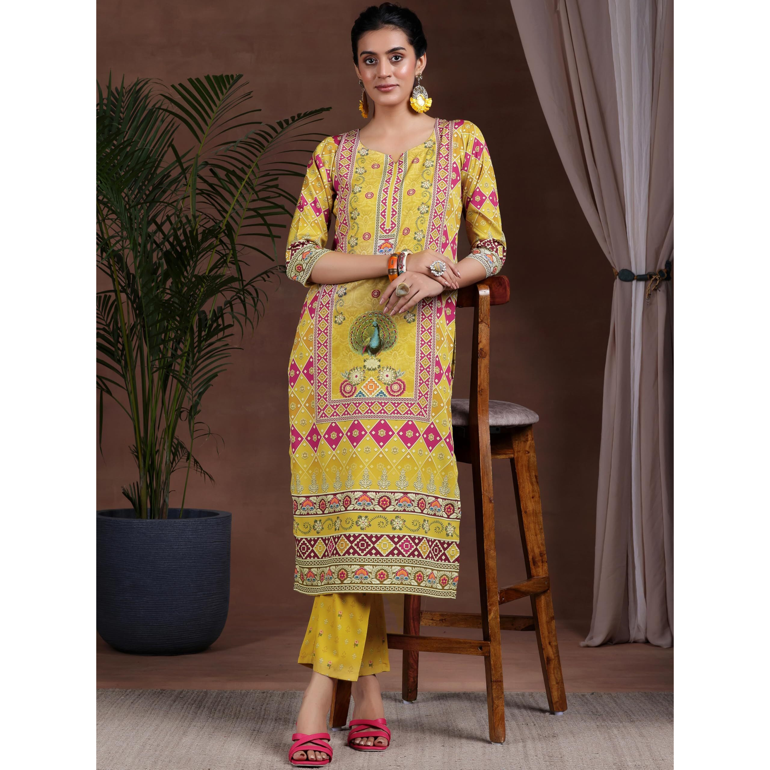 Libas Womens Printed Crepe Straight Kurta With Trousers