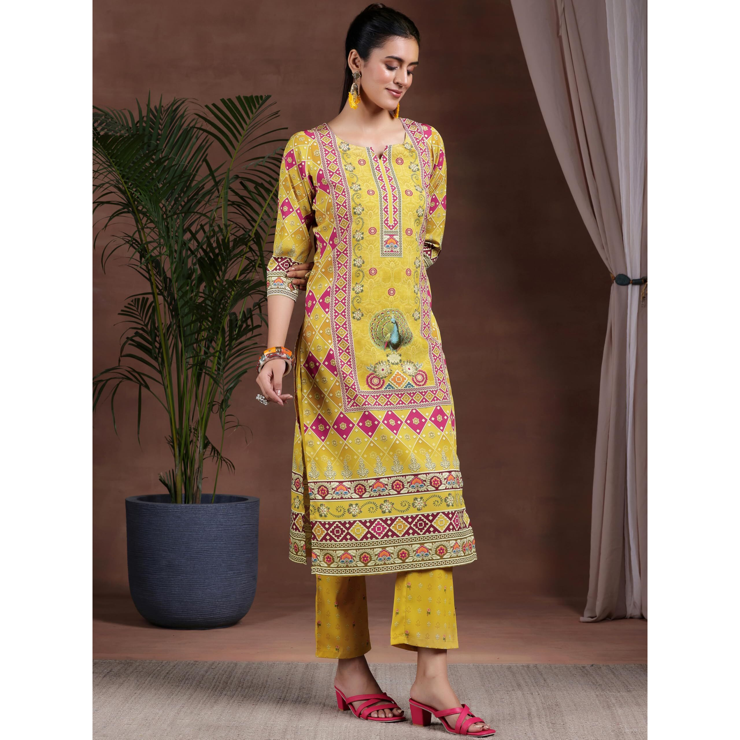 Libas Womens Printed Crepe Straight Kurta With Trousers
