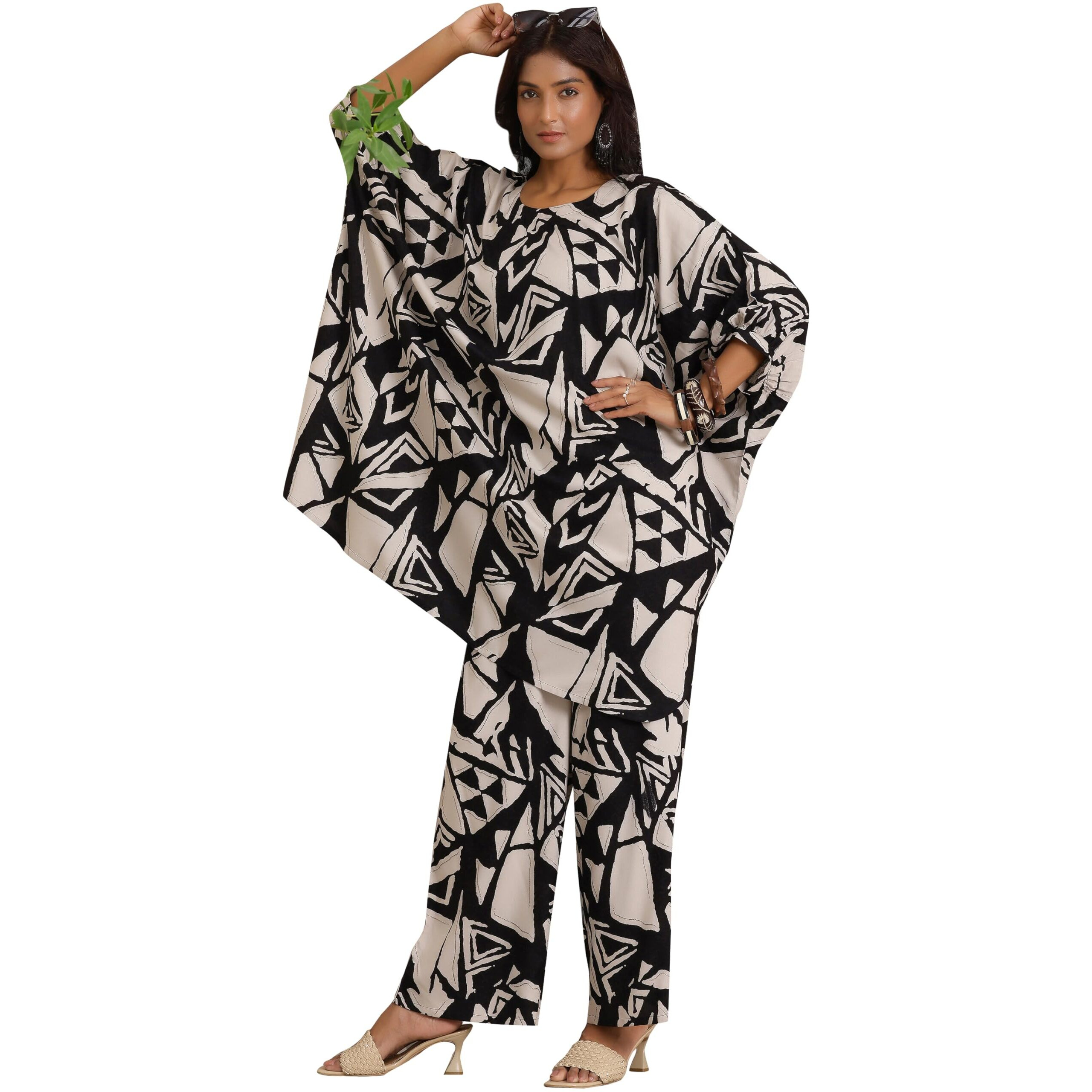 Libas Women Viscose Rayon Printed Co Ord Set (39015, Black, Medium