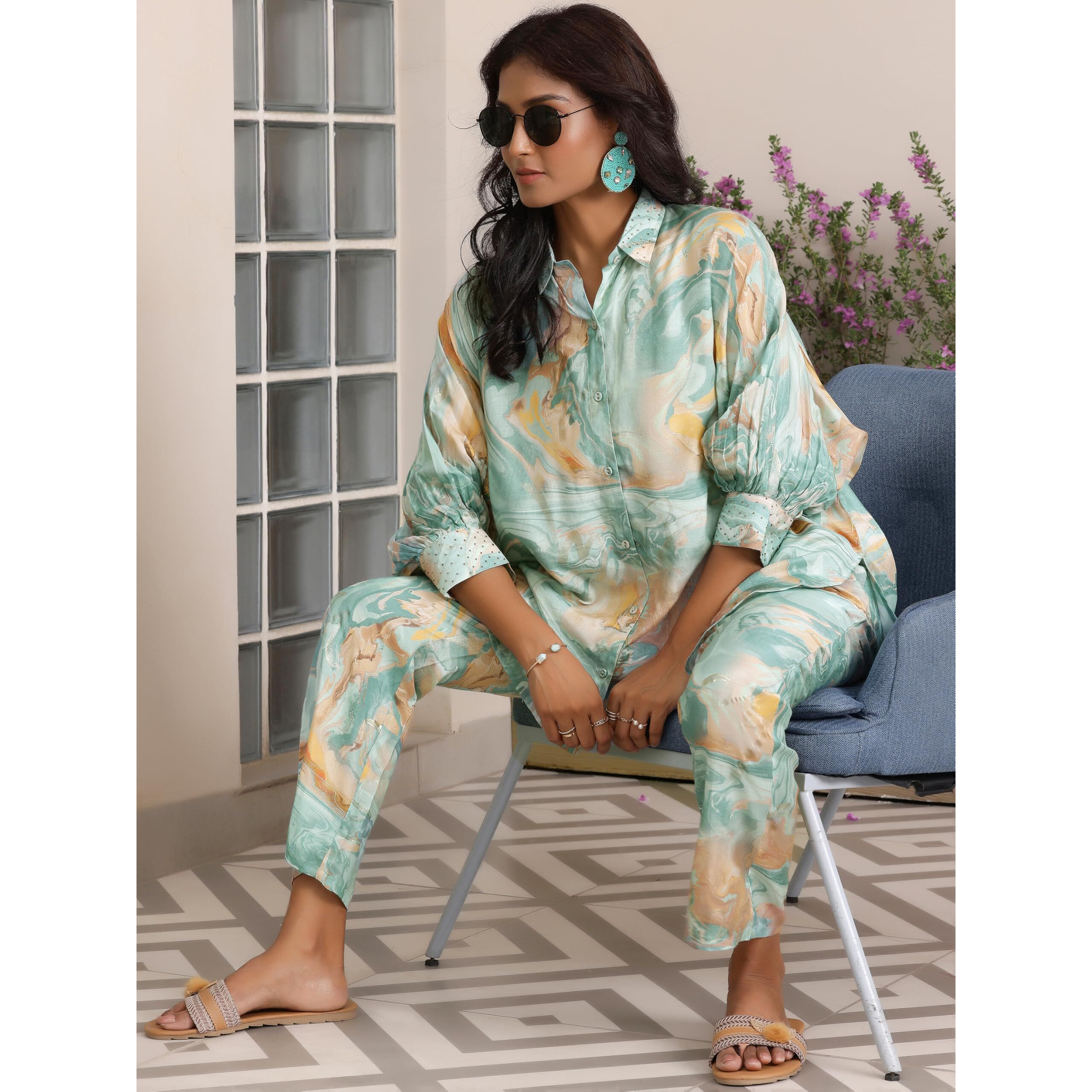 Libas Womens Printed Silk Blend Co-Ord Set For Women