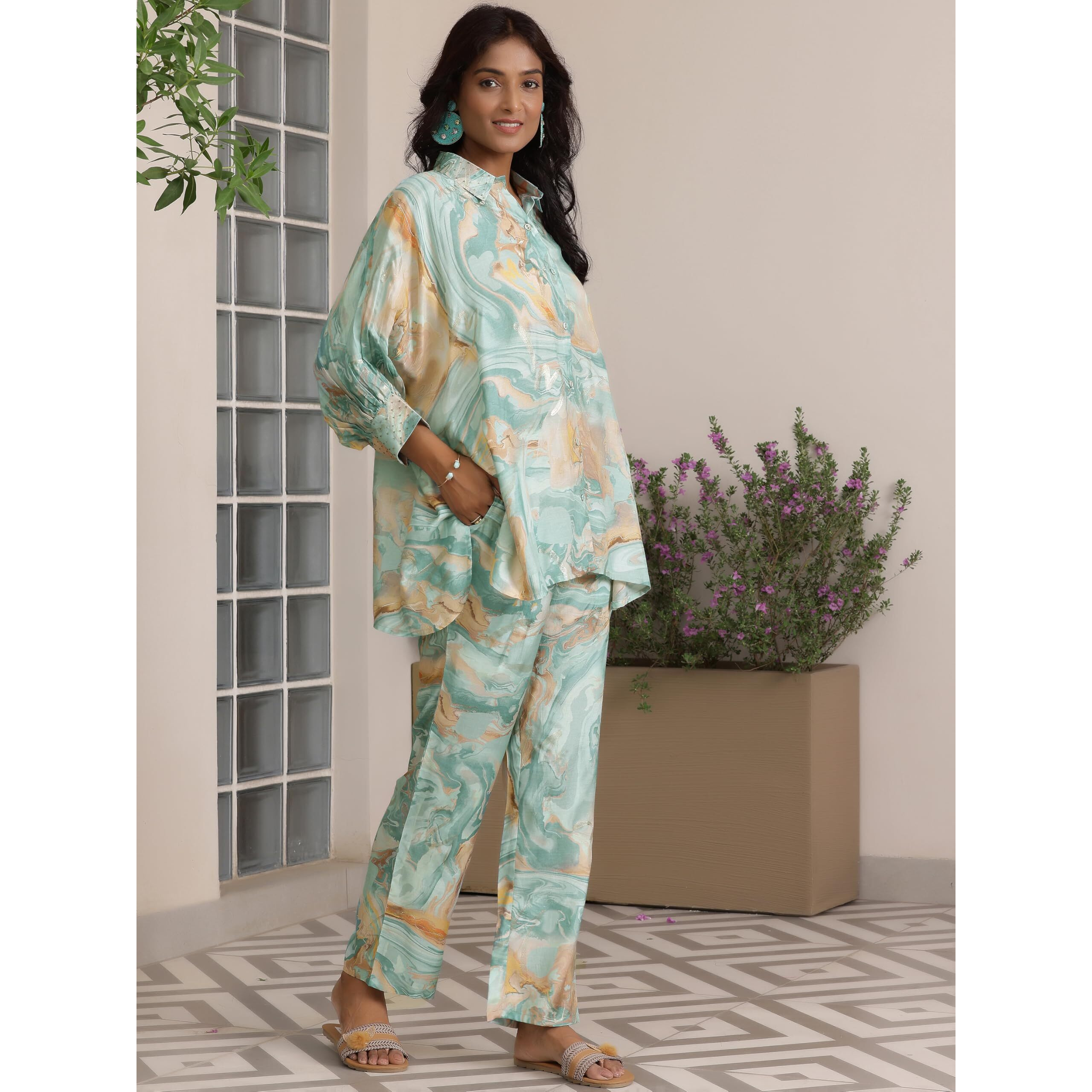 Libas Womens Printed Silk Blend Co-Ord Set For Women