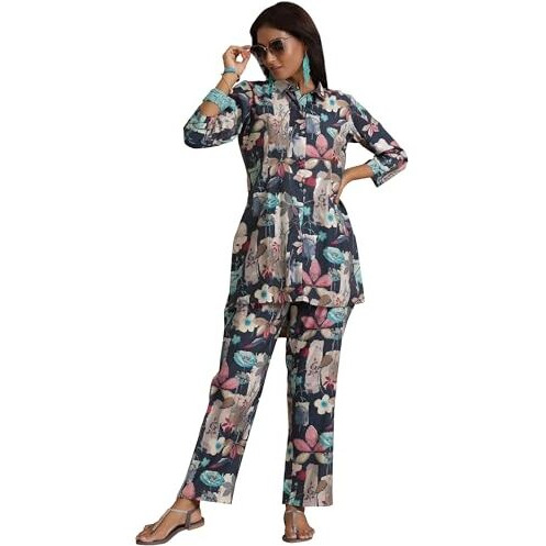 Libas Womens Printed Silk Blend Co-Ord Set For Women