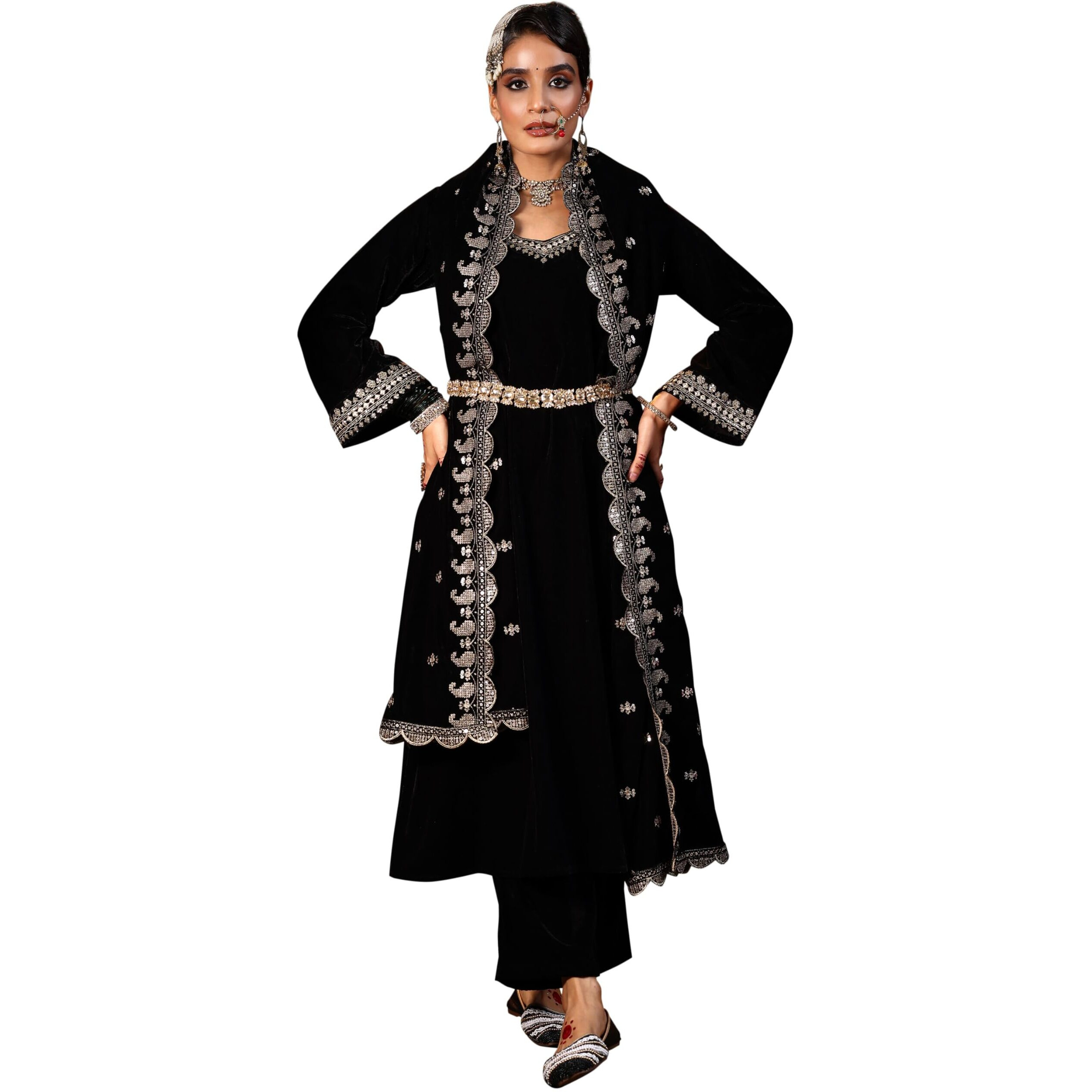 Libas Women's Velvet Kurta Set (39037_Black