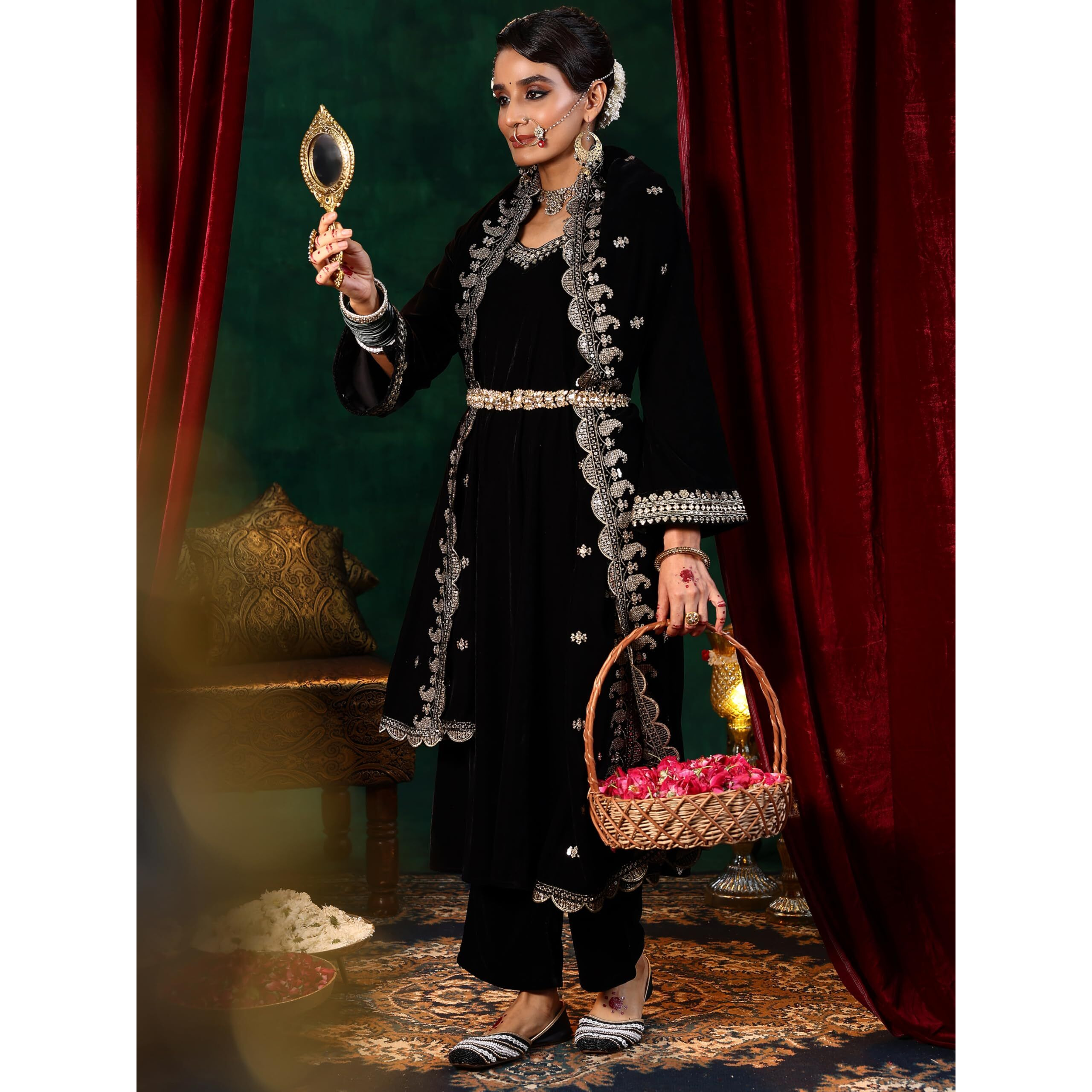 Libas Women's Velvet Kurta Set (39037_Black