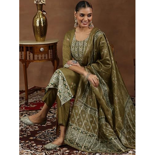 Libas Women's Silk Blend Kurta Set (49231_Brown