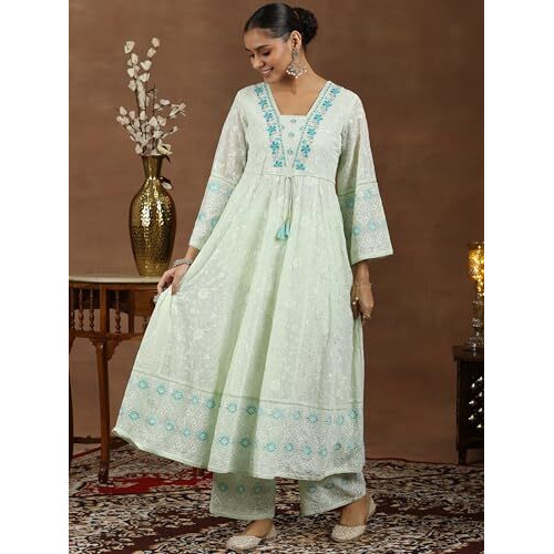 Libas Green Georgette Embroidered Kurta Sets For Women