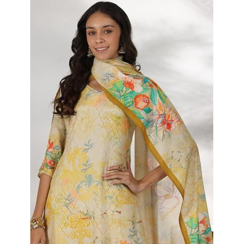 Libas Women's Silk Blend Kurta Set (49255_Beige