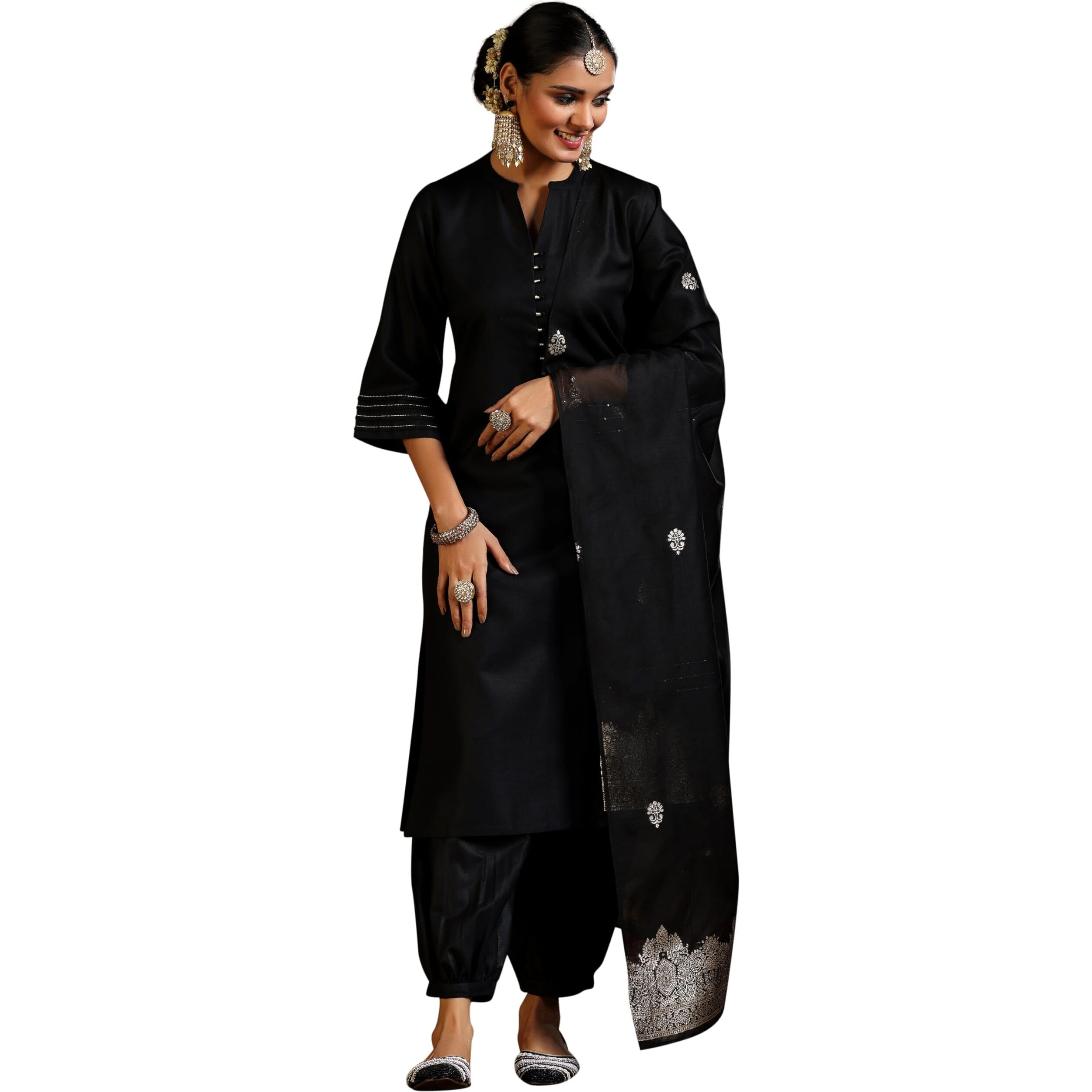 Libas Womens Woven Design Cotton Blend Straight Kurta With Salwar And Dupatta