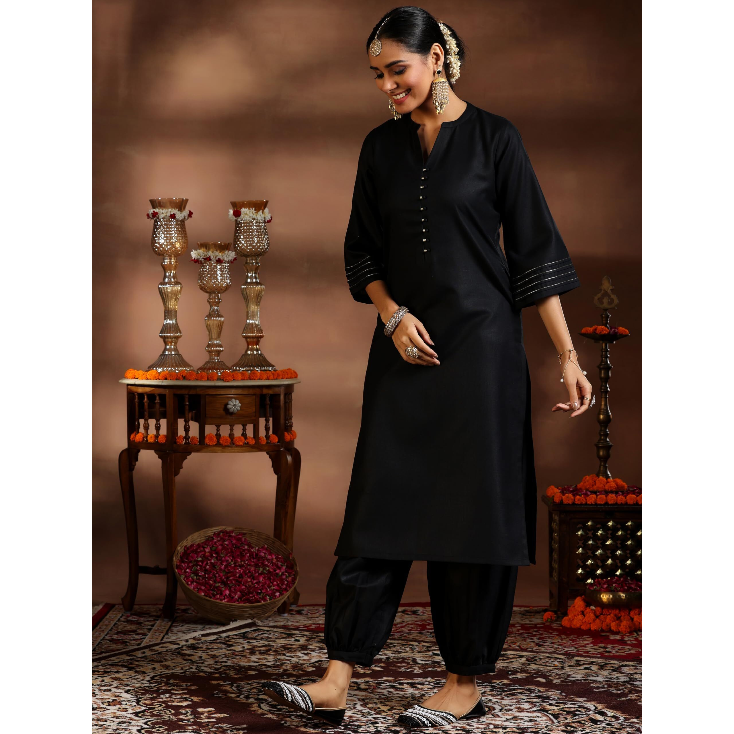 Libas Womens Woven Design Cotton Blend Straight Kurta With Salwar And Dupatta